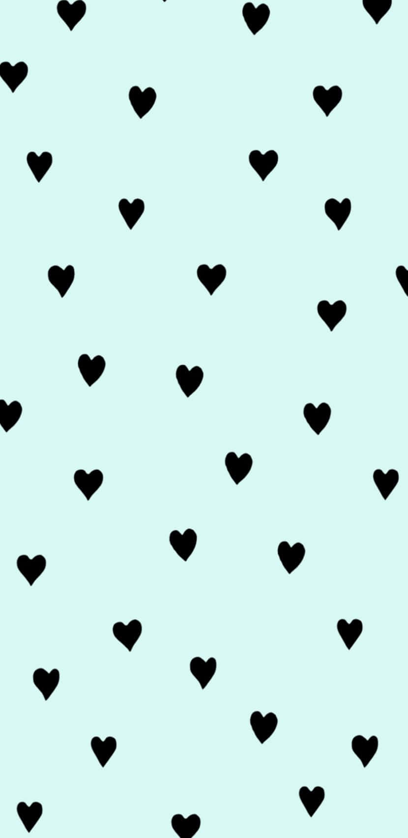 Mint Green Hearts, black heart shapes, soft mint green background, HD Phone Wallpaper