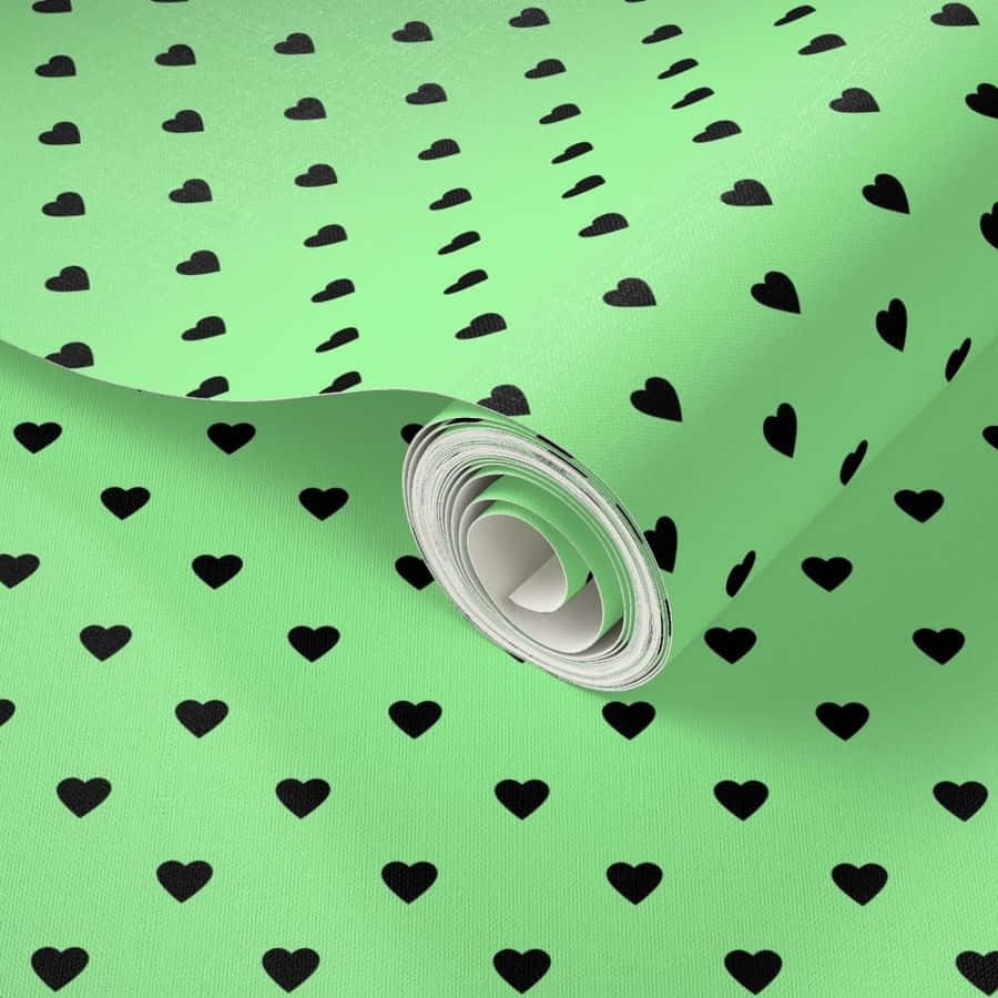 mint green wallpaper, black heart patterns, textured surface, SD Desktop Wallpaper