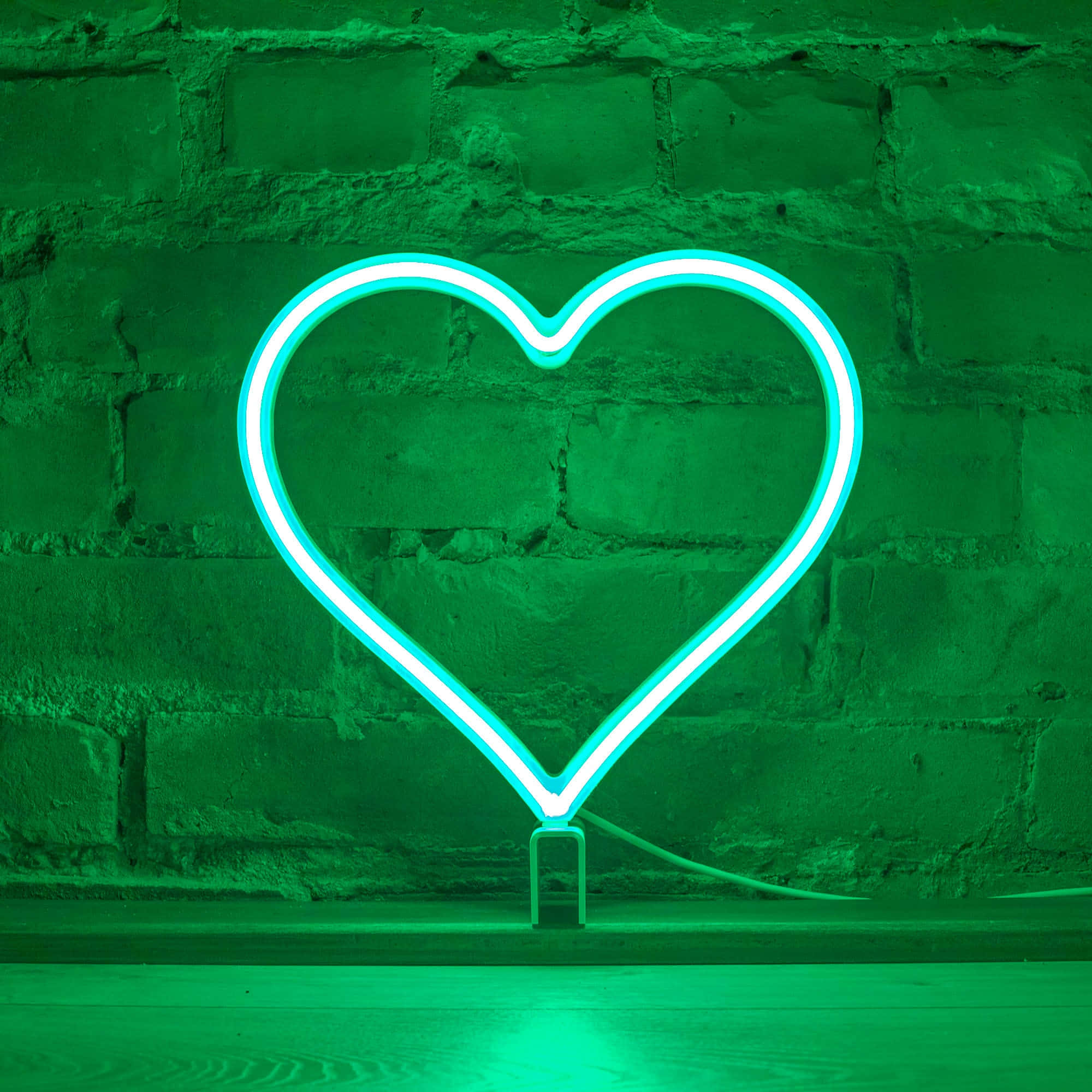 Mint Green Hearts, glowing cyan neon heart sign, vibrant green hue, Full HD Desktop Wallpaper