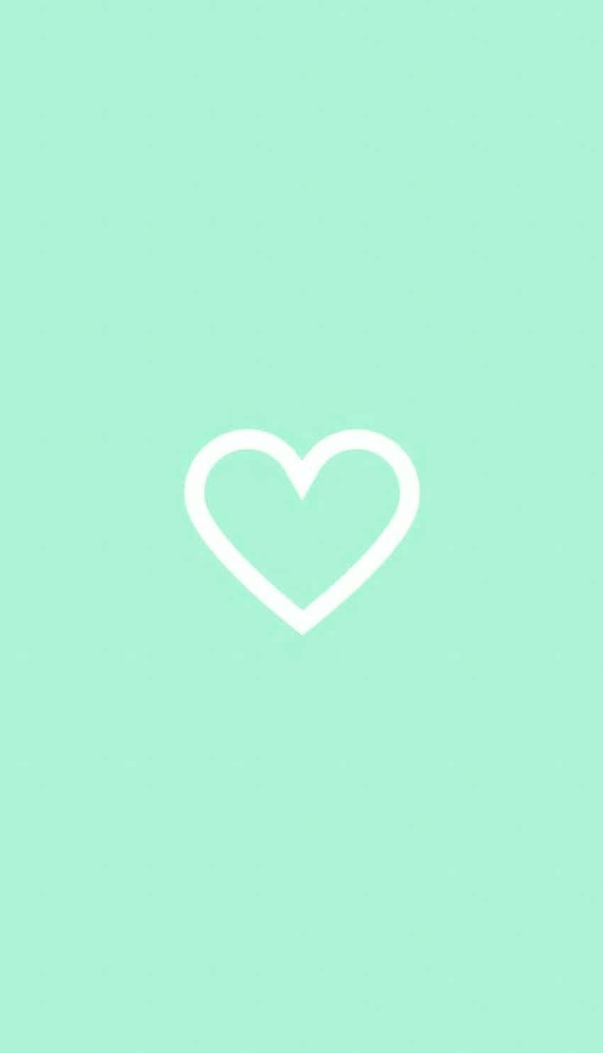 mint green, white heart outline, solid mint green background, HD Phone Wallpaper