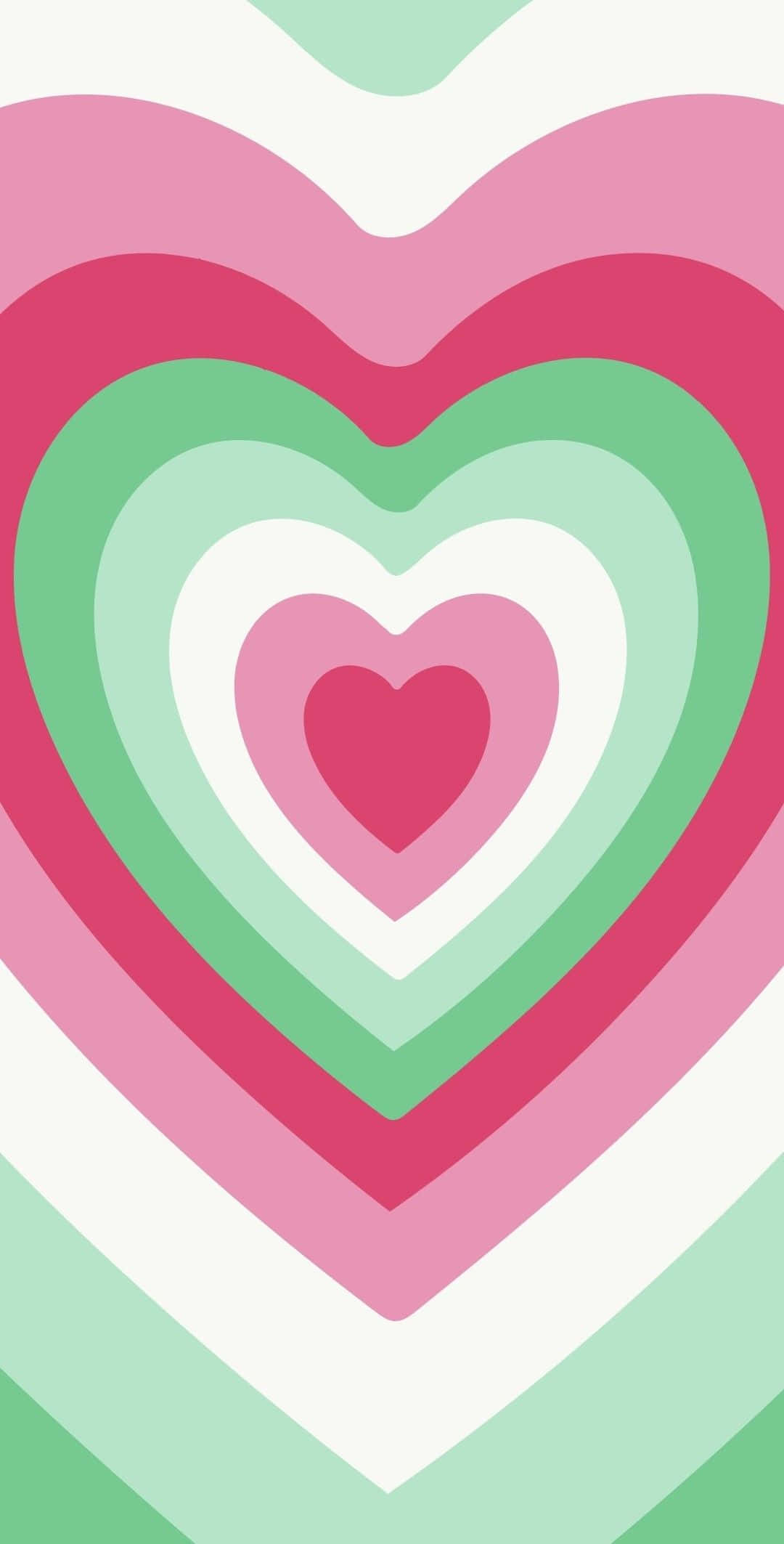 mint green hearts, pink and green tones, nested hearts, Full HD Phone Wallpaper