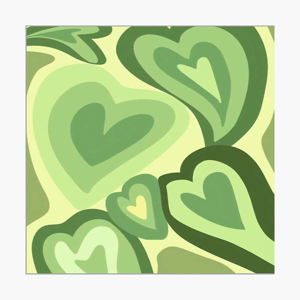 Mint Green Hearts, vibrant retro-style hearts, layered green tones, SD Desktop Wallpaper