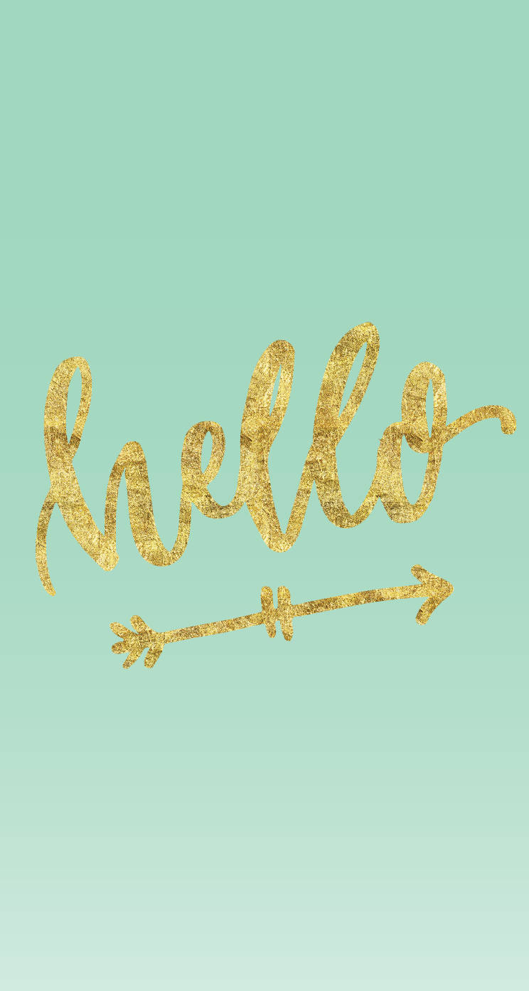 Mint Green iPhone, golden glittery hello text, arrow, HD Phone Wallpaper