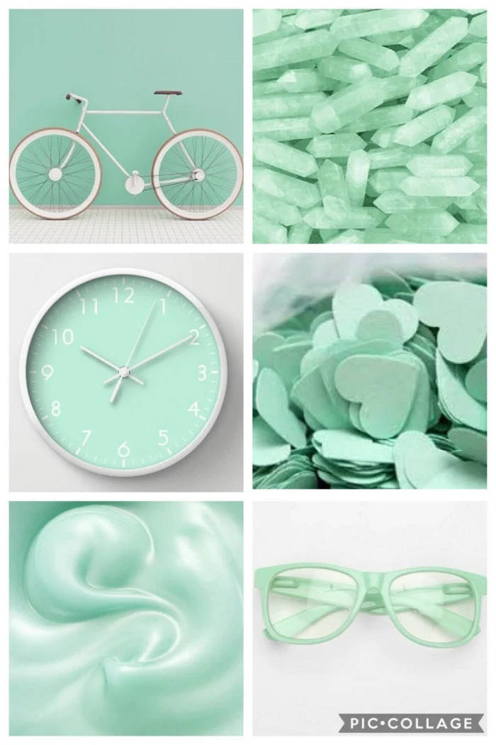 mint green, bicycle clock, hearts, SD Phone Wallpaper