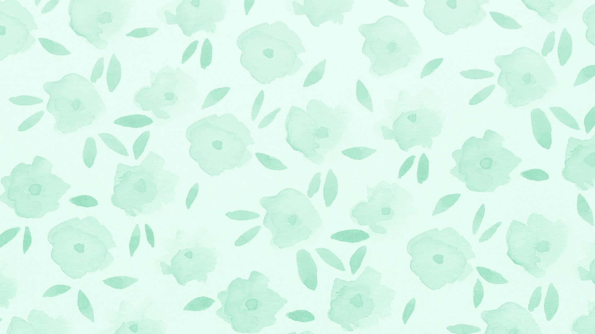mint green, watercolor flowers, leaves, Full HD Desktop Wallpaper