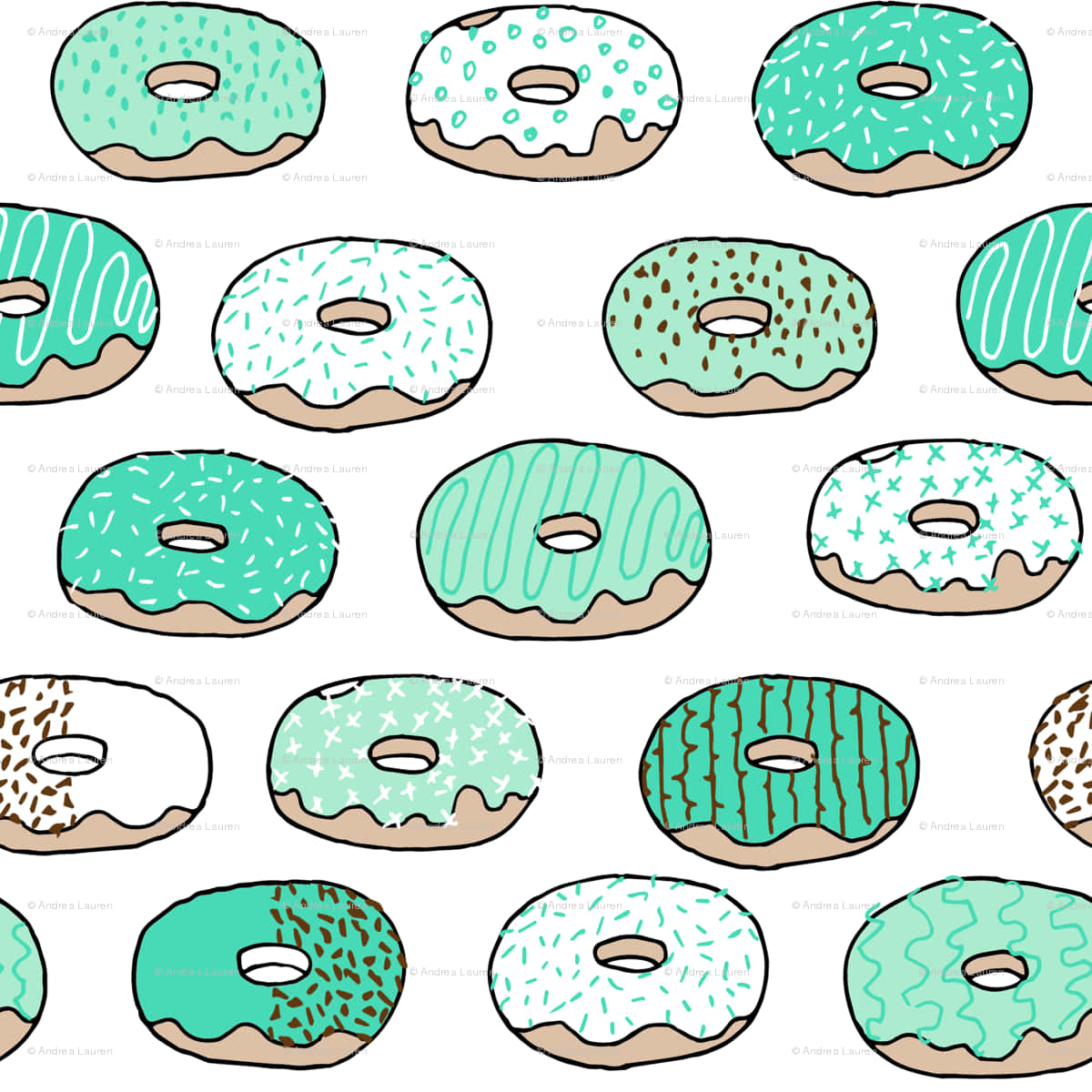 cute mint green aesthetic, mint green, cartoon donuts, SD Desktop Wallpaper