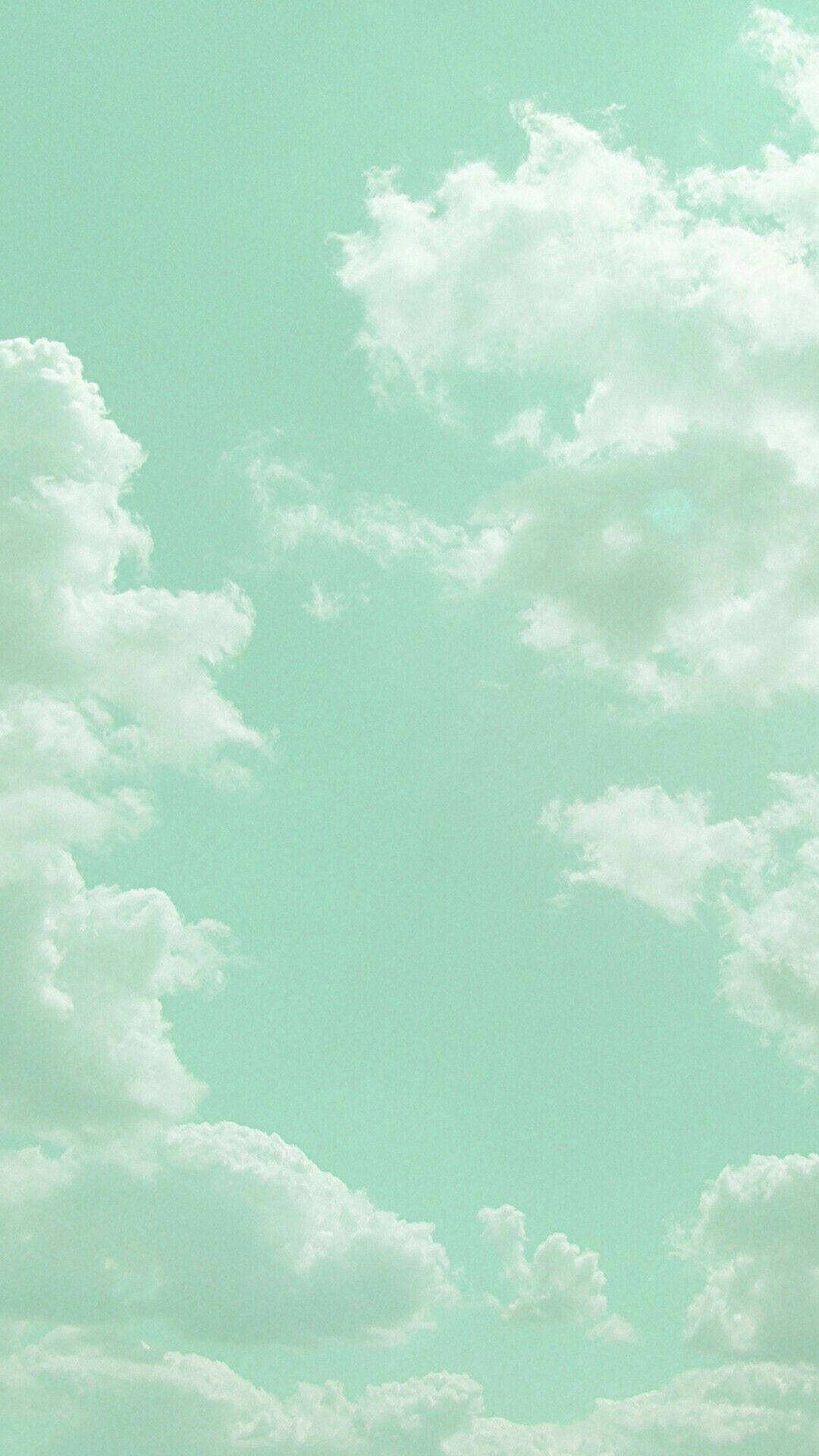 mint green sky, soft fluffy clouds, dreamy pastel, Full HD Phone Wallpaper