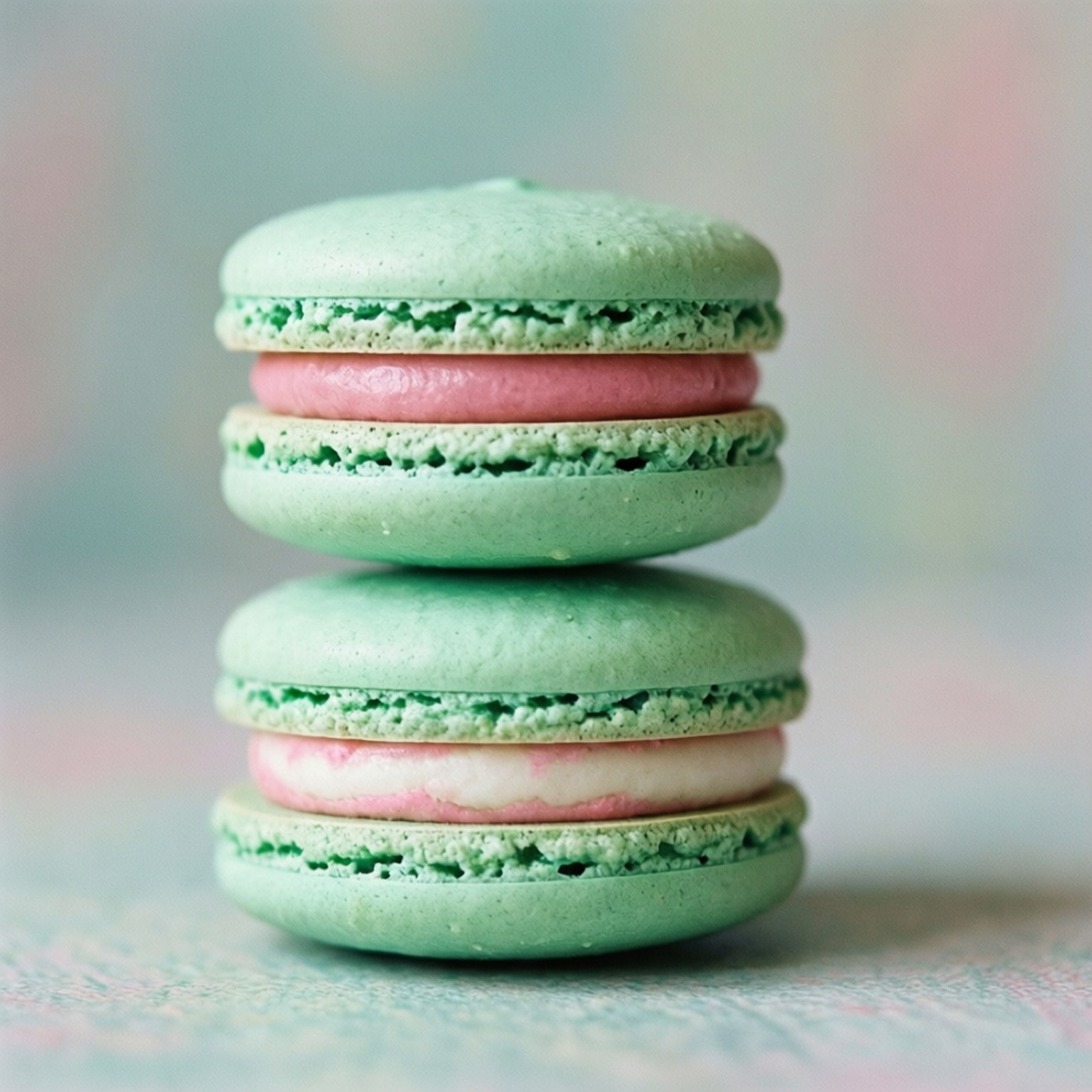 mint green, macaron, pink cream filling, HD Desktop Wallpaper