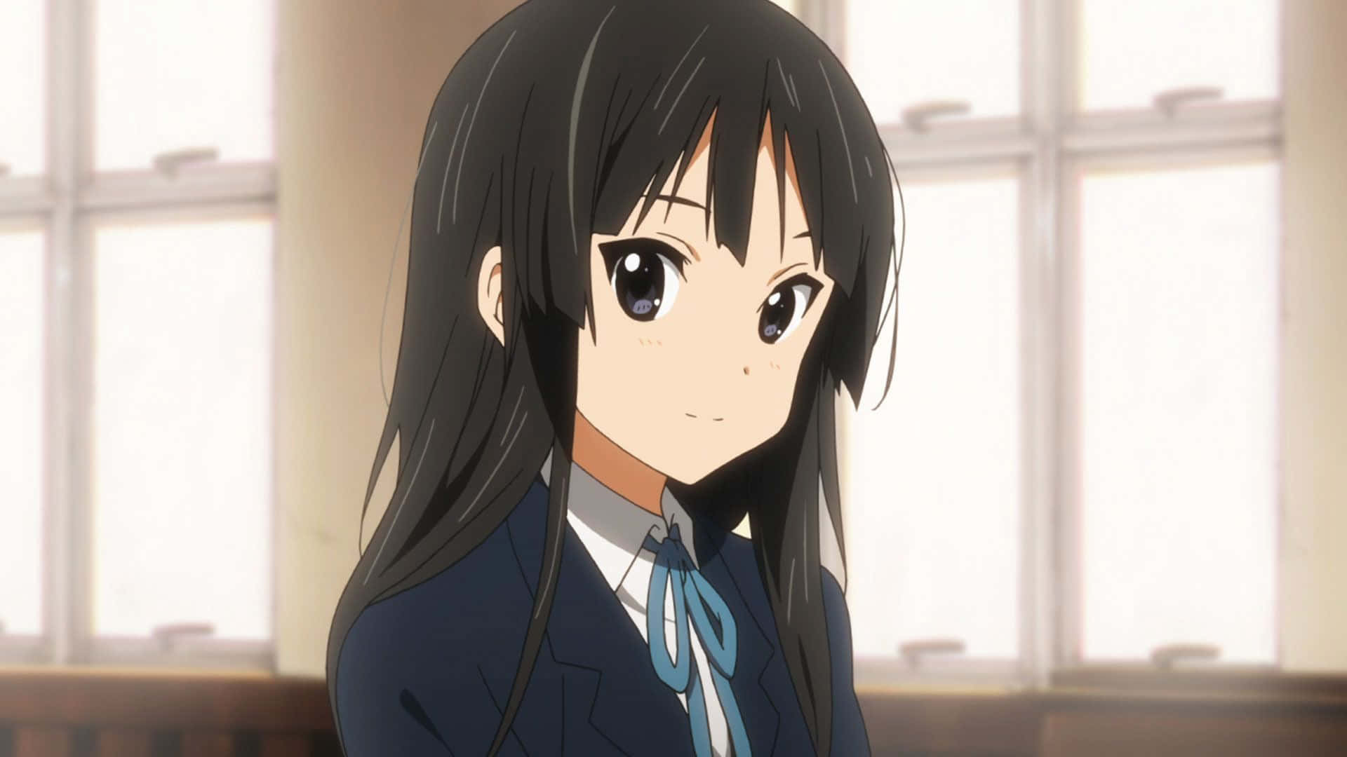 Mio Akiyama, school uniform, long black hair, Full HD Desktop Wallpaper