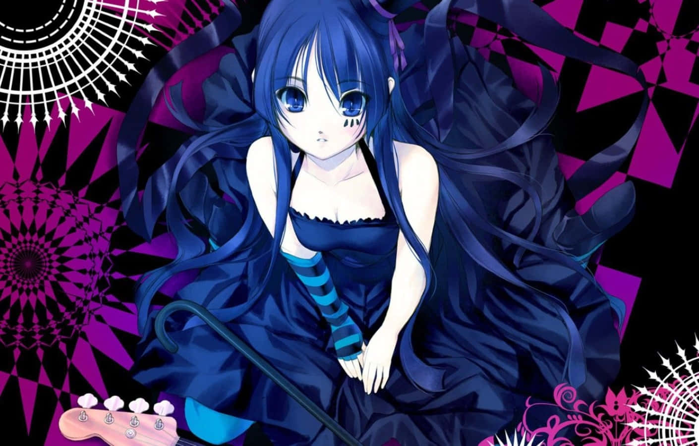 Mio Akiyama, blue-haired anime girl, dark blue dress, HD Desktop Wallpaper