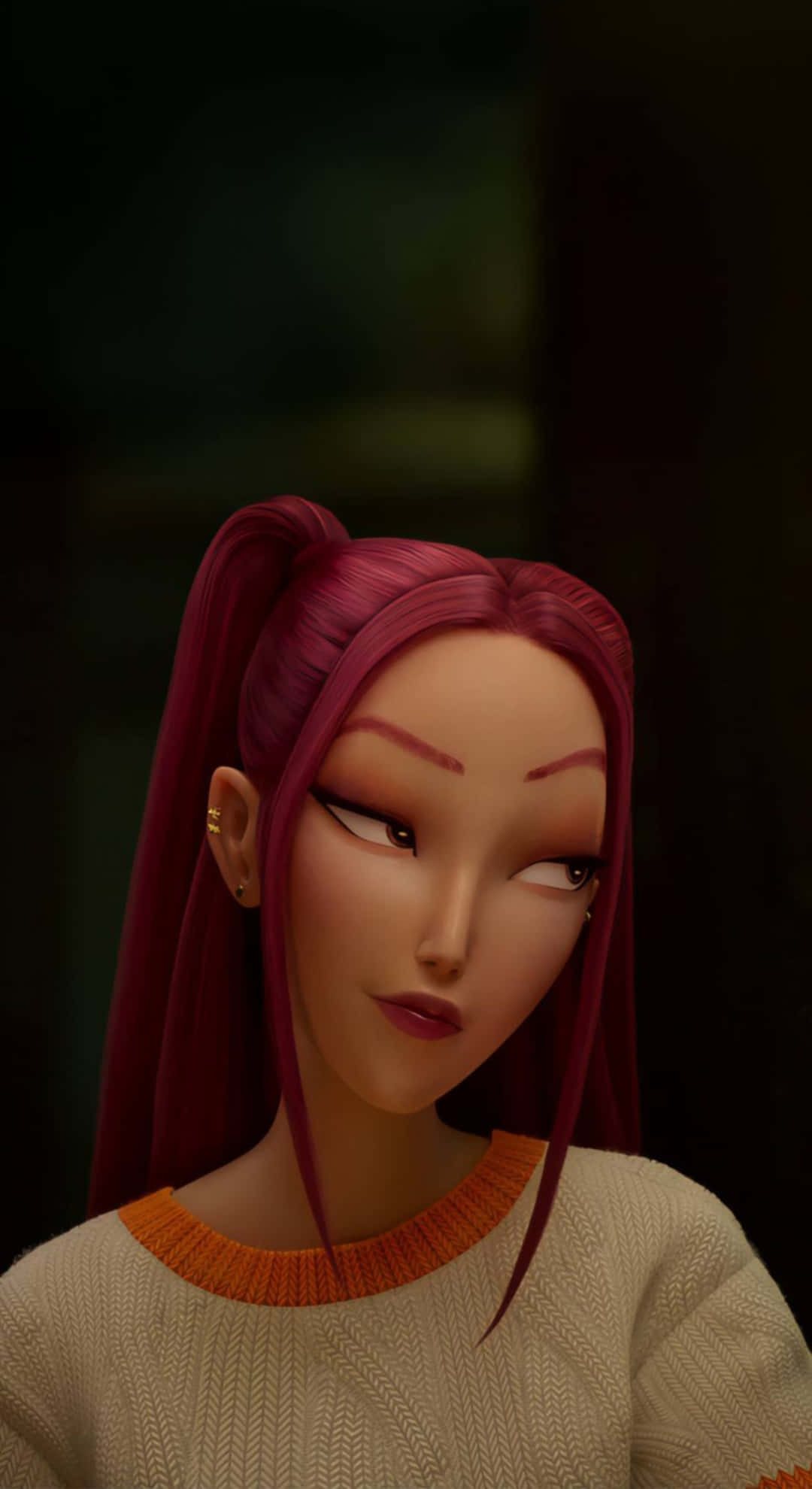Mira Kpop Demon Hunters, vibrant magenta hair, high ponytail, Full HD Phone Wallpaper