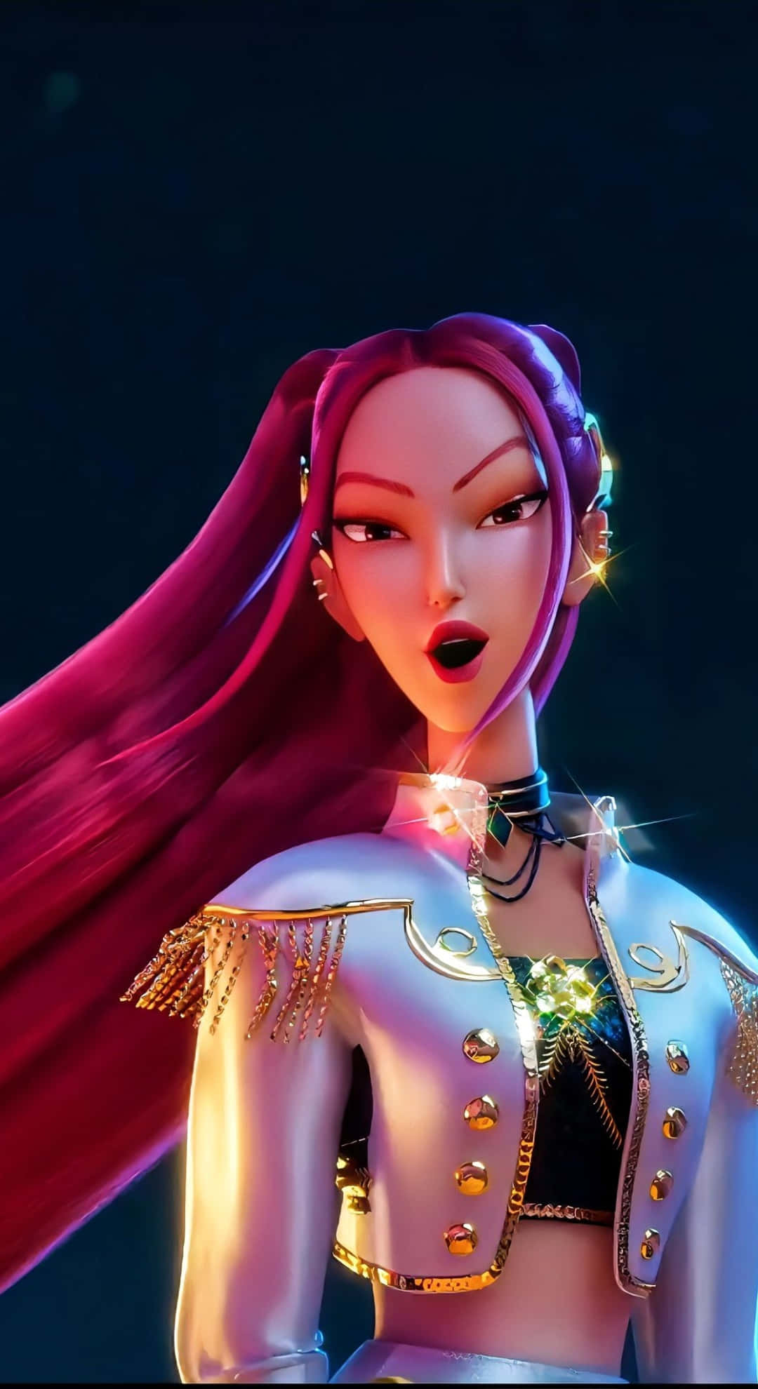 Mira Kpop Demon Hunters, magenta hair, glittering silver jacket, Full HD Phone Wallpaper