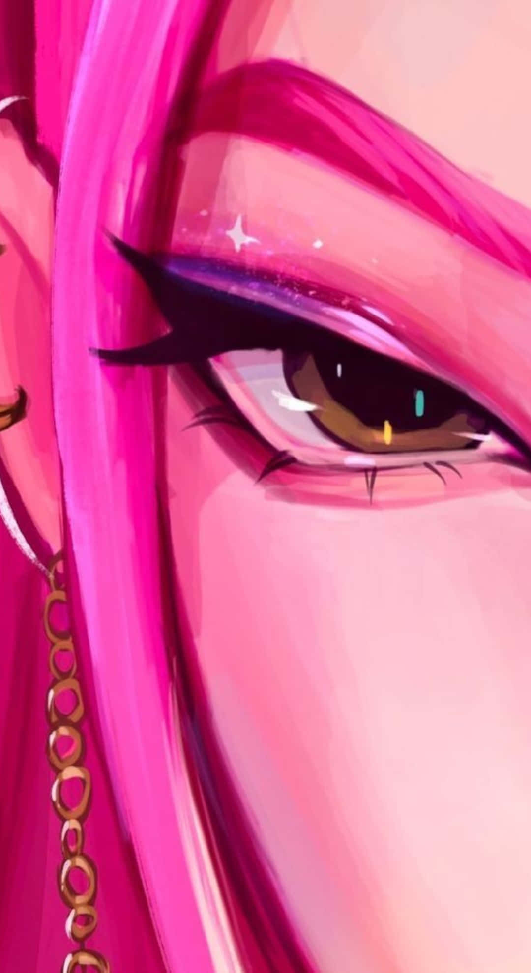 Mira Kpop Demon Hunters, anime-style eye, vibrant pink hair, Full HD Phone Wallpaper