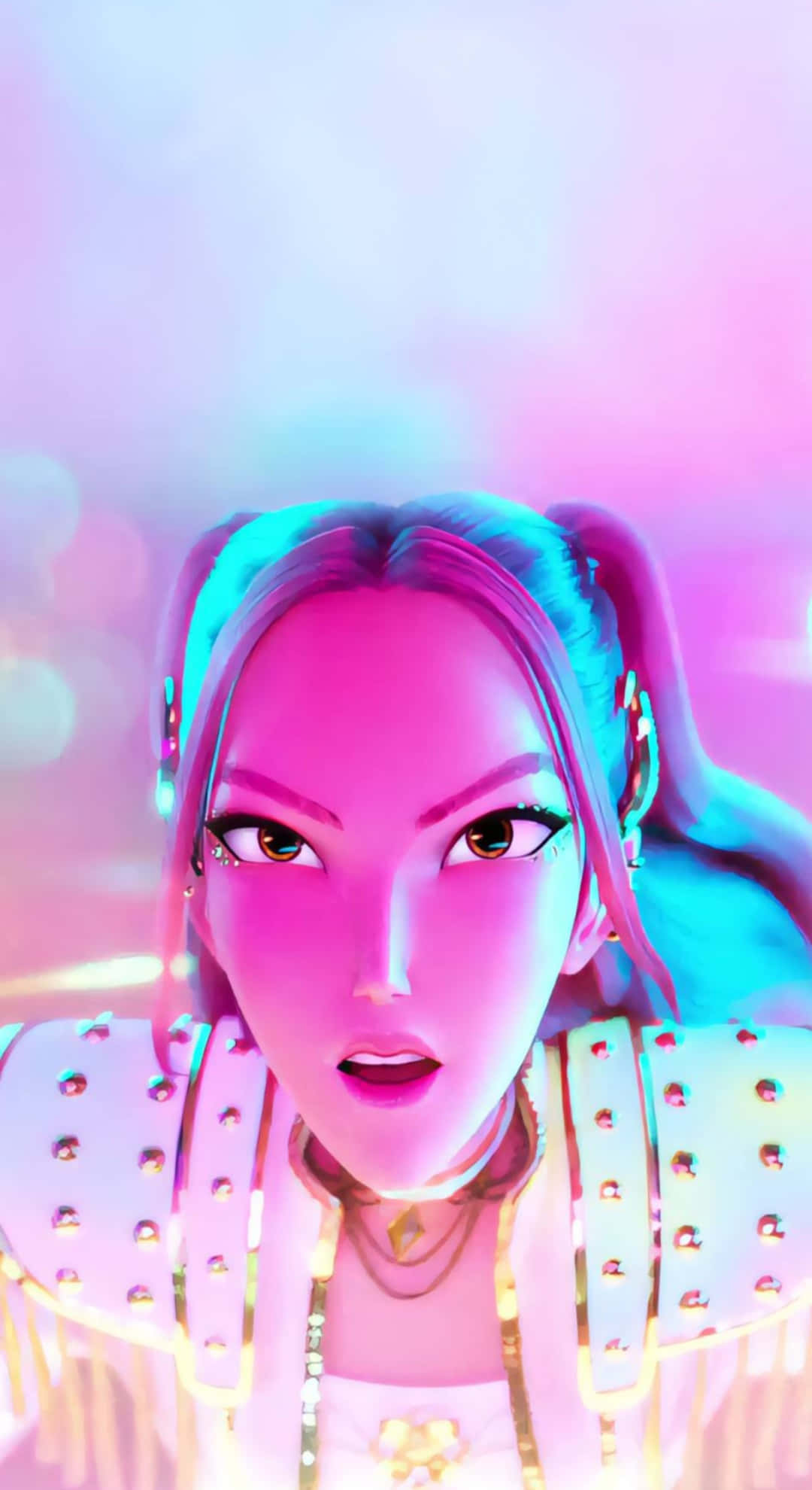 Mira Kpop Demon Hunters, pink and blue hair, pigtails, Full HD Phone Wallpaper