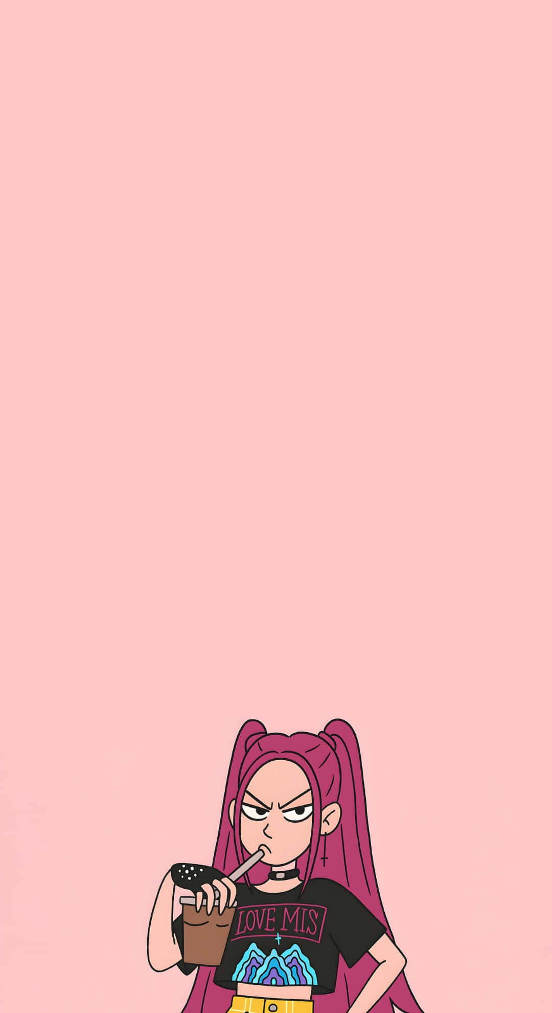 Mira Kpop Demon Hunters, pink pigtails, solid pink background, Full HD Phone Wallpaper