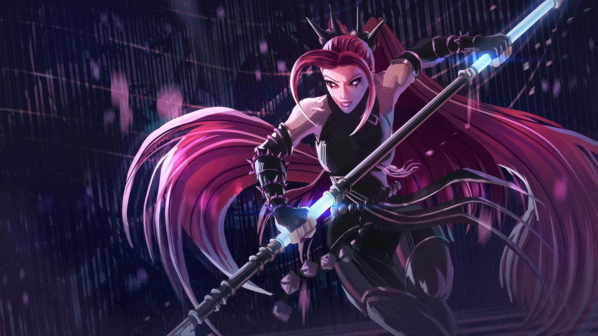 Mira Kpop Demon Hunters, pink hair, glowing blue sword, Full HD Desktop Wallpaper