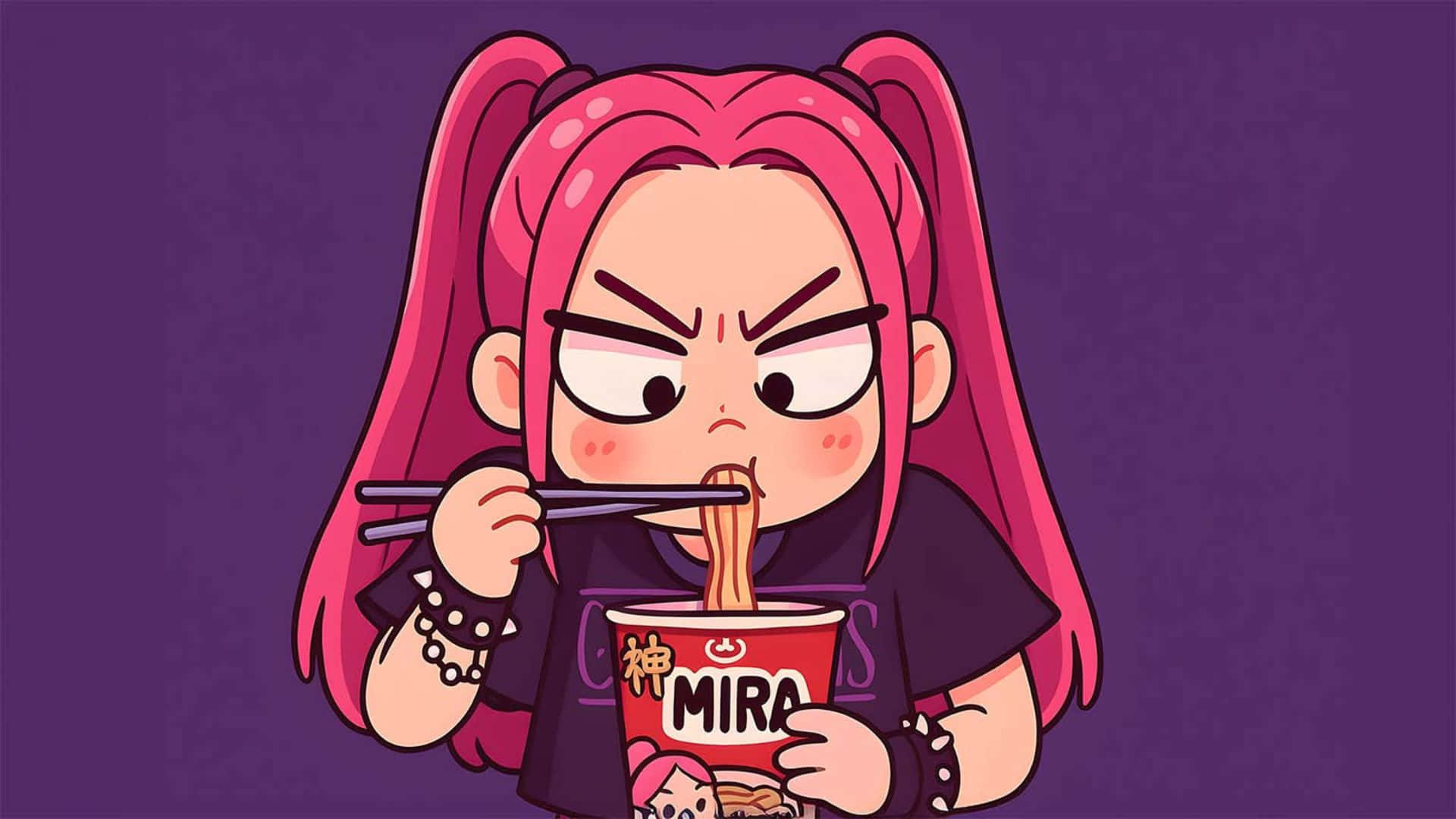 Mira Kpop Demon Hunters, pink pigtails, red cup, Full HD Desktop Wallpaper