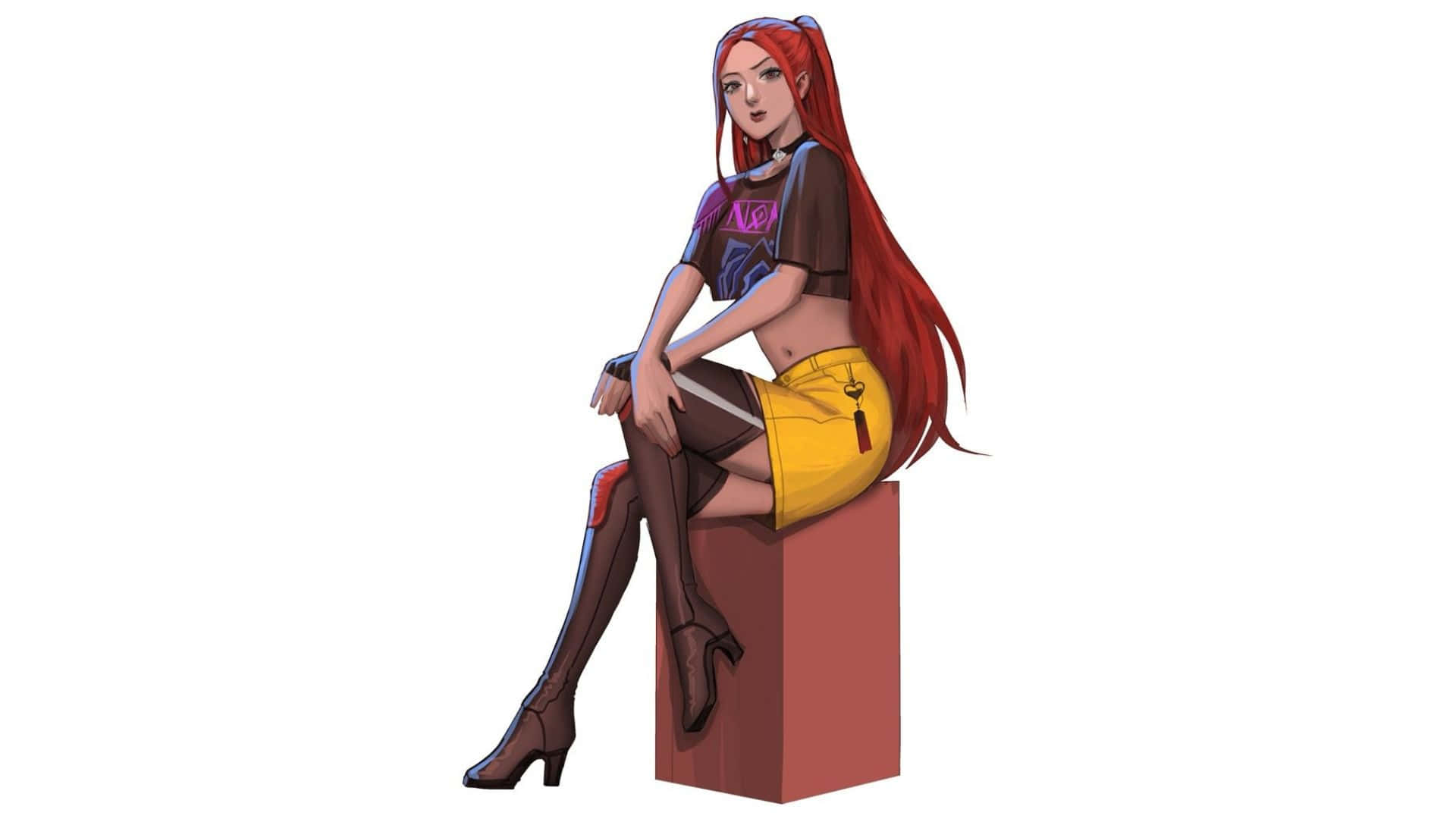 Mira Kpop Demon Hunters, red hair, red block, Full HD Desktop Wallpaper