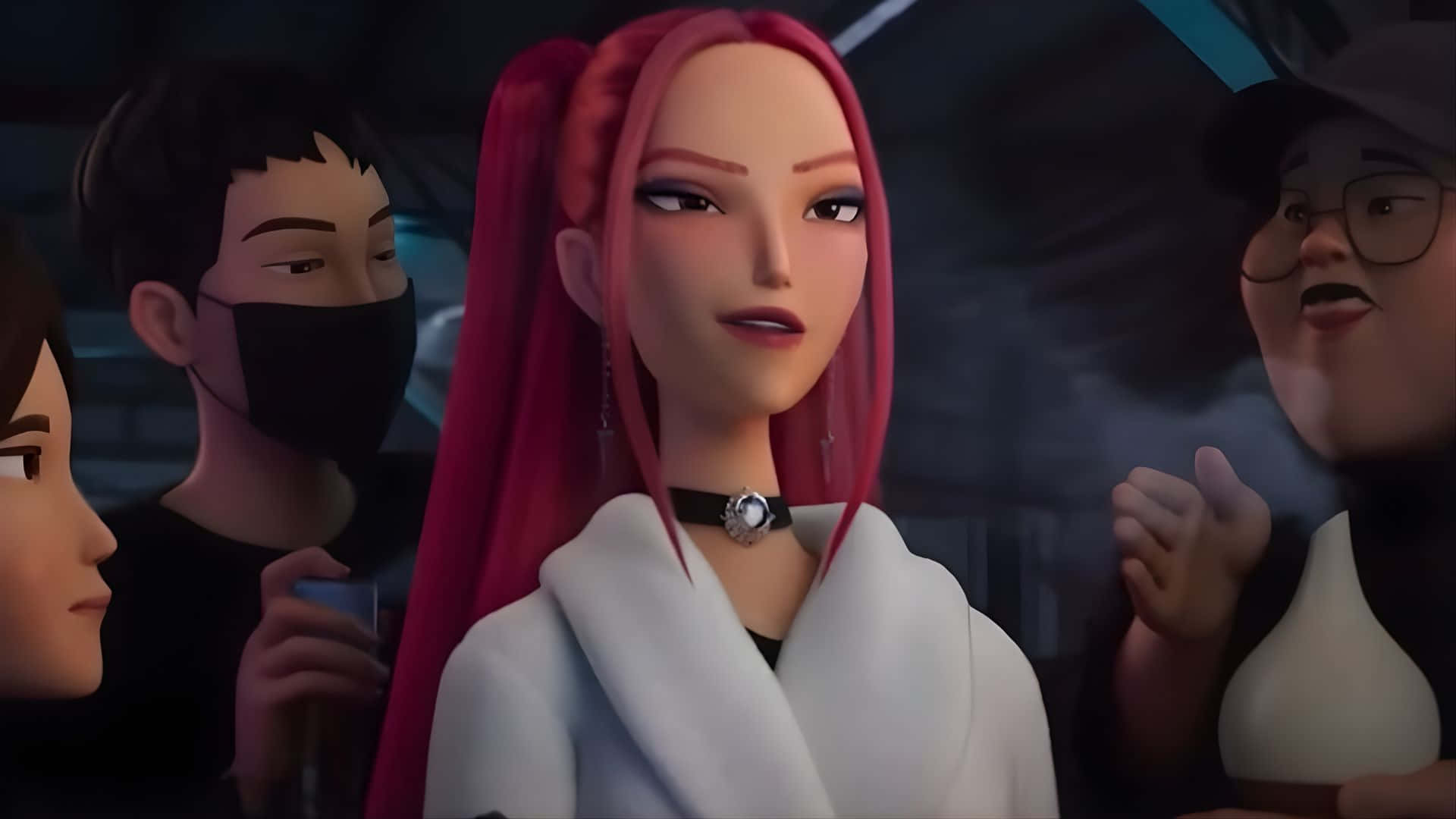 Mira Kpop Demon Hunters, vibrant pink hair, white coat, Full HD Desktop Wallpaper