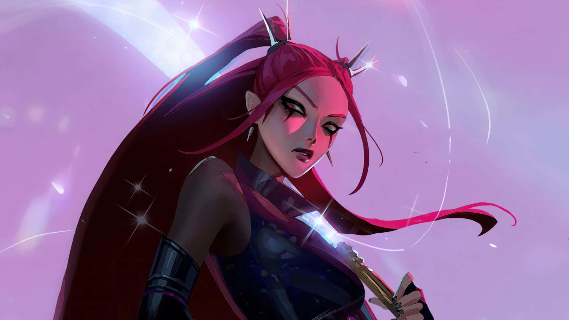 Mira Kpop Demon Hunters, crimson hair, glowing eyes, Full HD Desktop Wallpaper