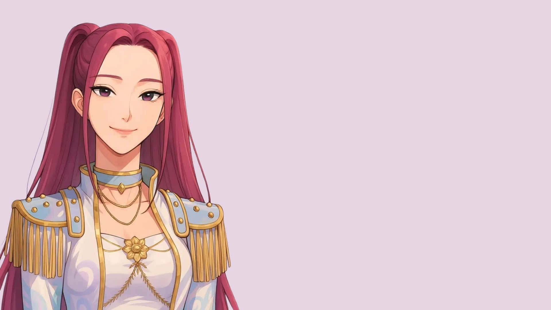 Mira Kpop Demon Hunters, long pink hair, gold-trimmed armor, Full HD Desktop Wallpaper