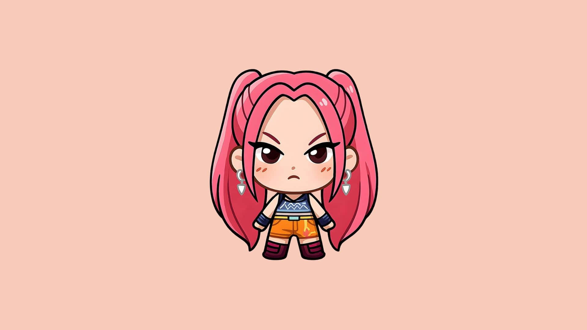Mira Kpop Demon Hunters, chibi-style, pink pigtails, Full HD Desktop Wallpaper