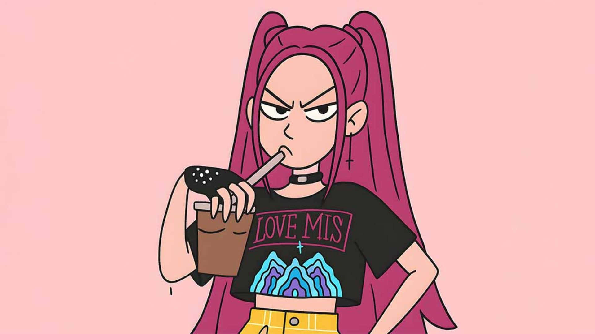 Mira Kpop Demon Hunters, pink pigtails, black crop top, Full HD Desktop Wallpaper