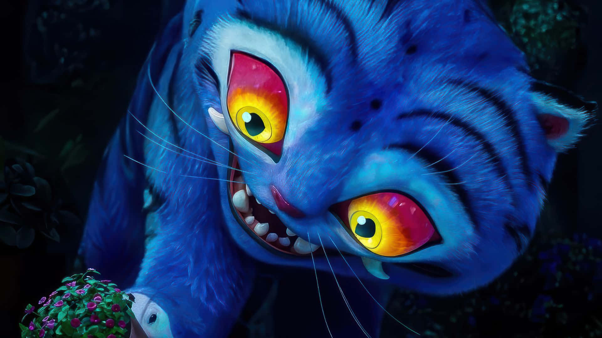 Kpop Demon Hunters, blue tiger, glowing yellow eyes, Full HD Desktop Wallpaper