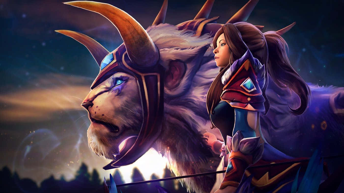 Mirana, horned lion, starry twilight sky, HD Desktop Wallpaper