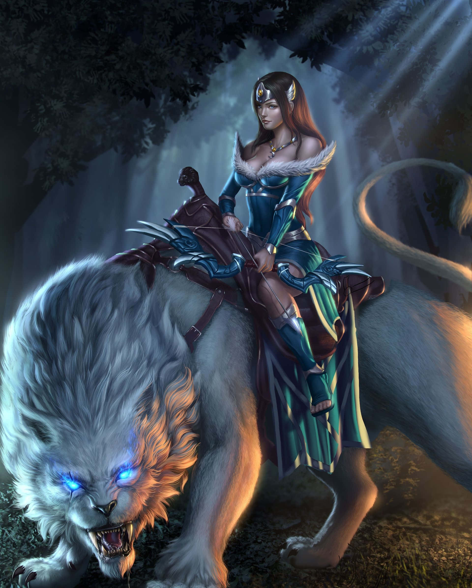 Mirana, blue armor, glowing white lion, Full HD Phone Wallpaper