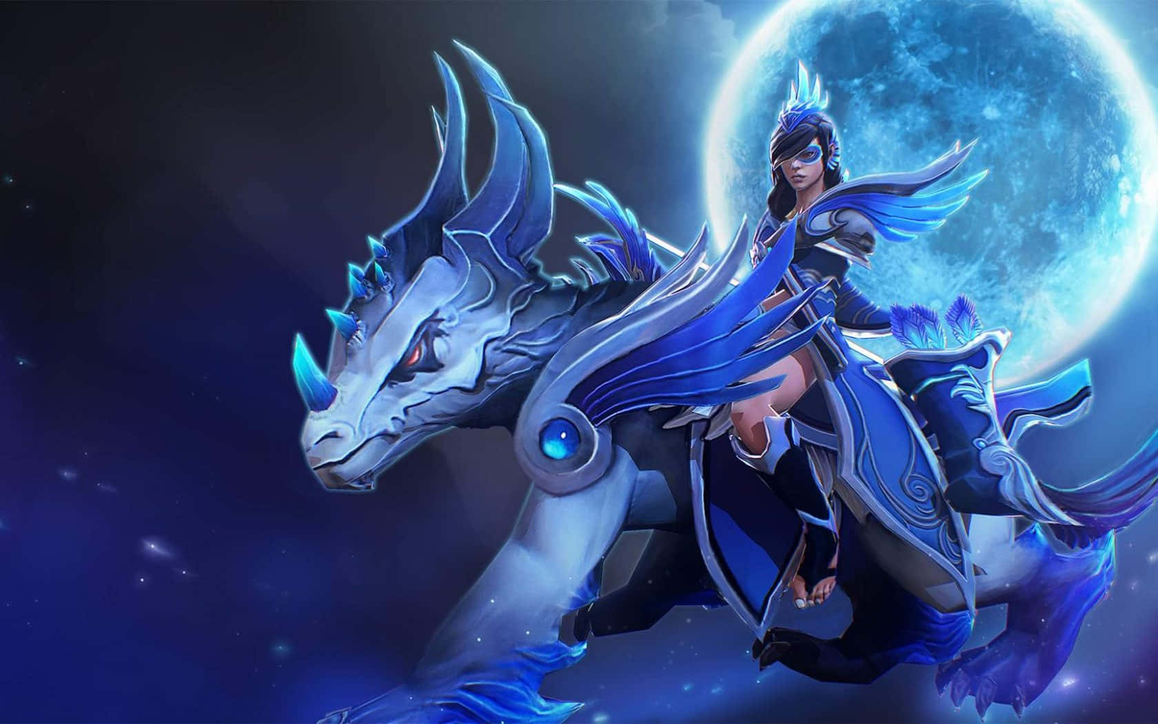 Mirana, blue hair, blue dragon, HD Desktop Wallpaper