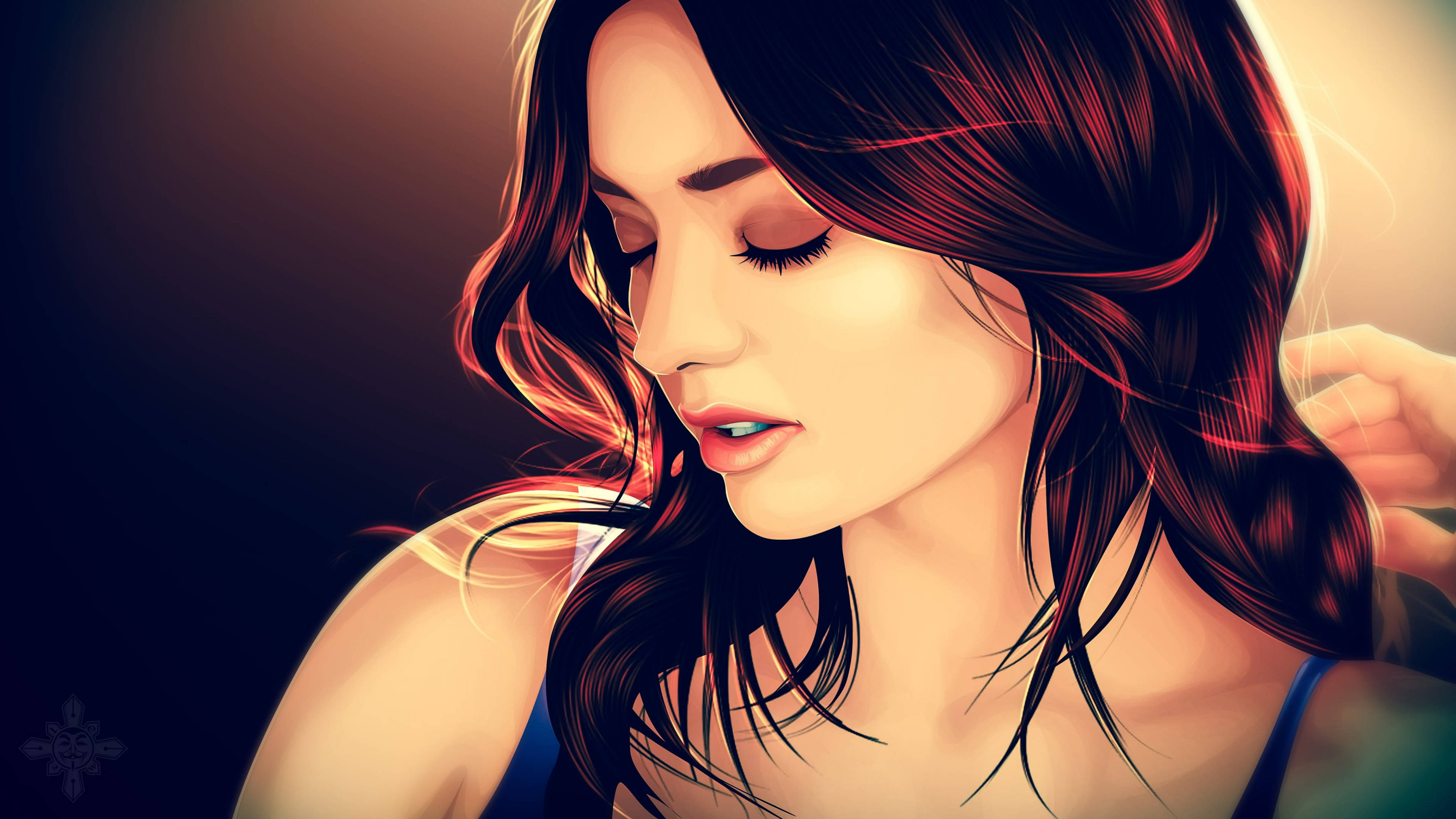 Miranda Kerr, anime-style, dark hair, 4K Desktop Wallpaper