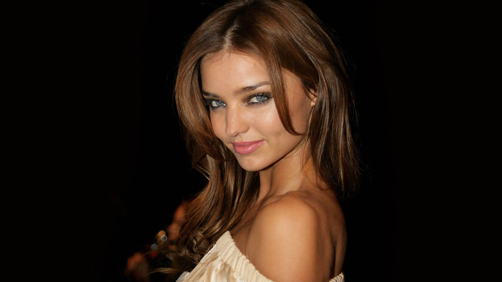 Miranda Kerr, long brown hair, striking blue eyes, Full HD Desktop Wallpaper