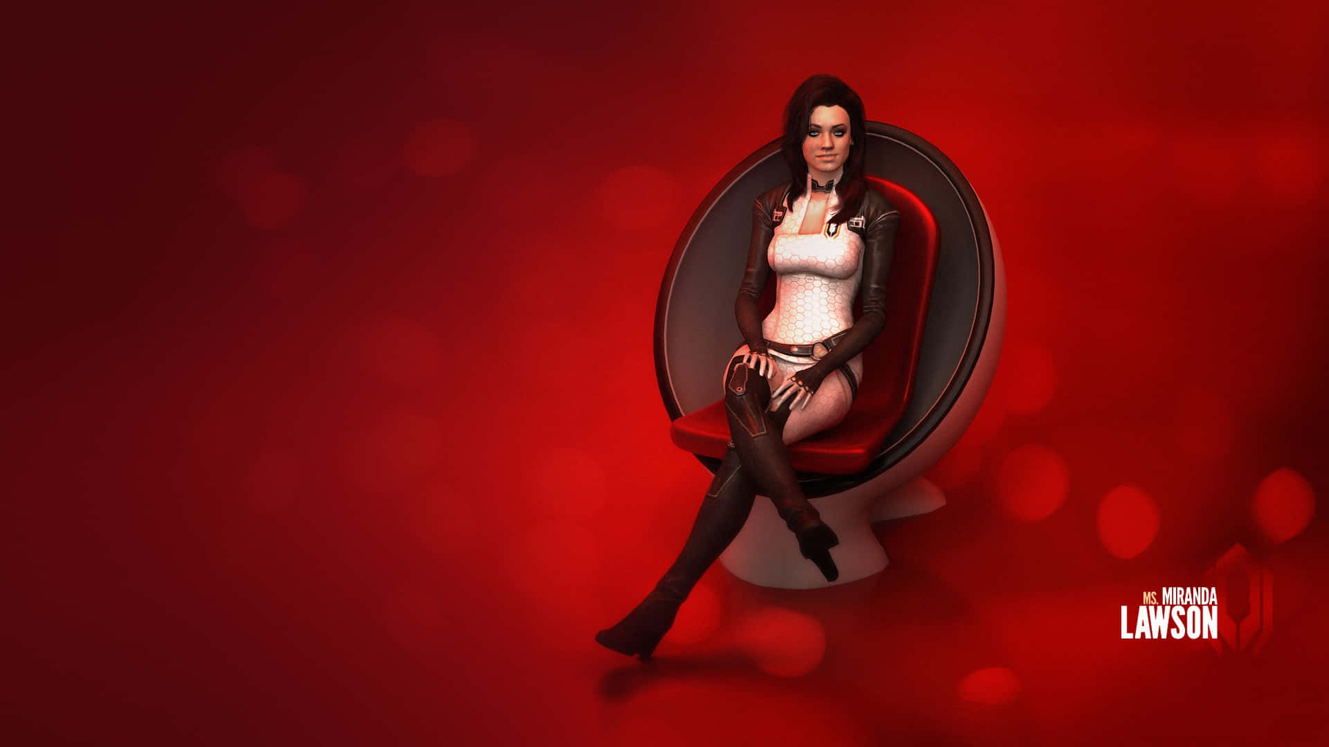 Miranda Lawson, white and black outfit, red circular chair, Full HD Desktop Wallpaper