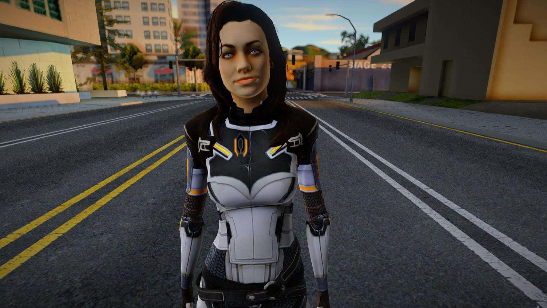 Miranda Lawson, futuristic armor, urban street, Full HD Desktop Wallpaper