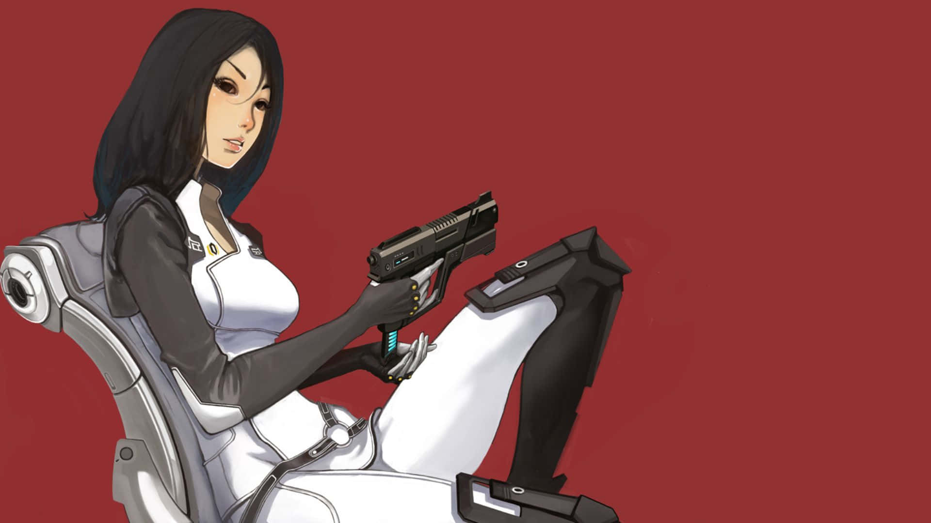 Miranda Lawson, white and black outfit, futuristic chair, Full HD Desktop Wallpaper