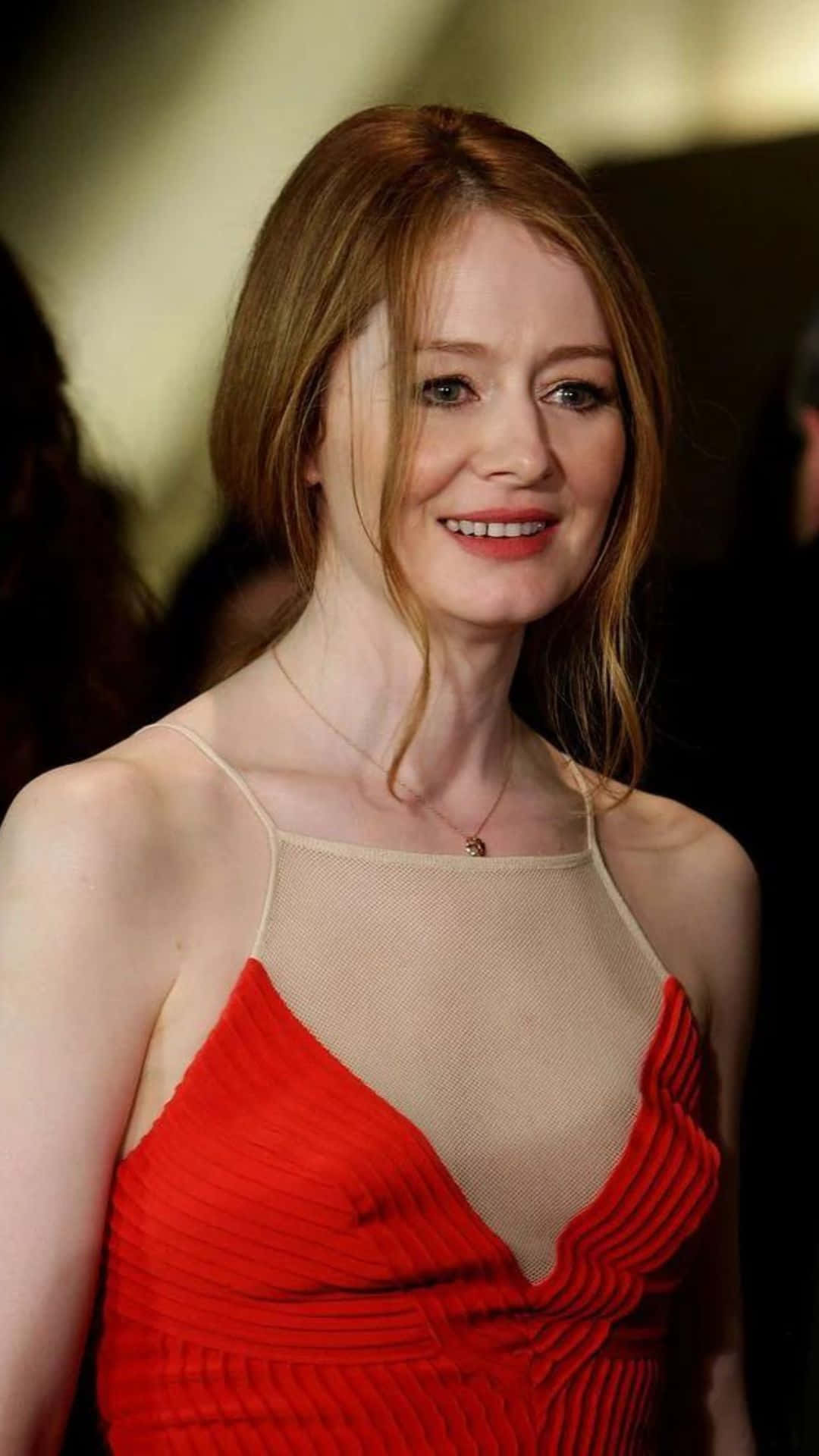 Miranda Otto, red hair, red pleated dress, Full HD Phone Wallpaper