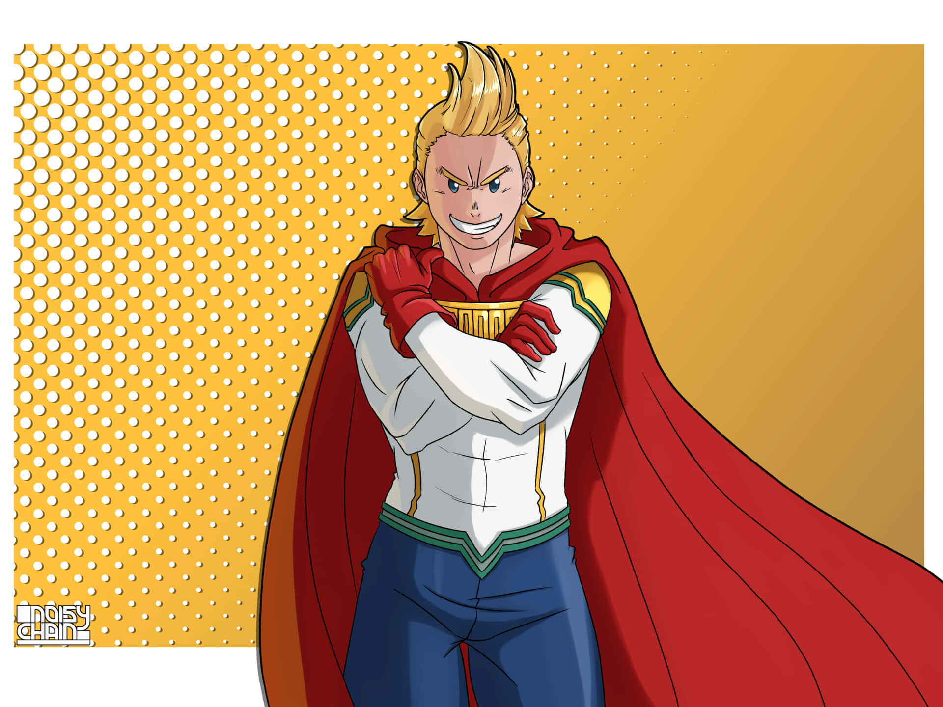 Mirio Togata, red cape, spiky blonde hair, Full HD Desktop Wallpaper
