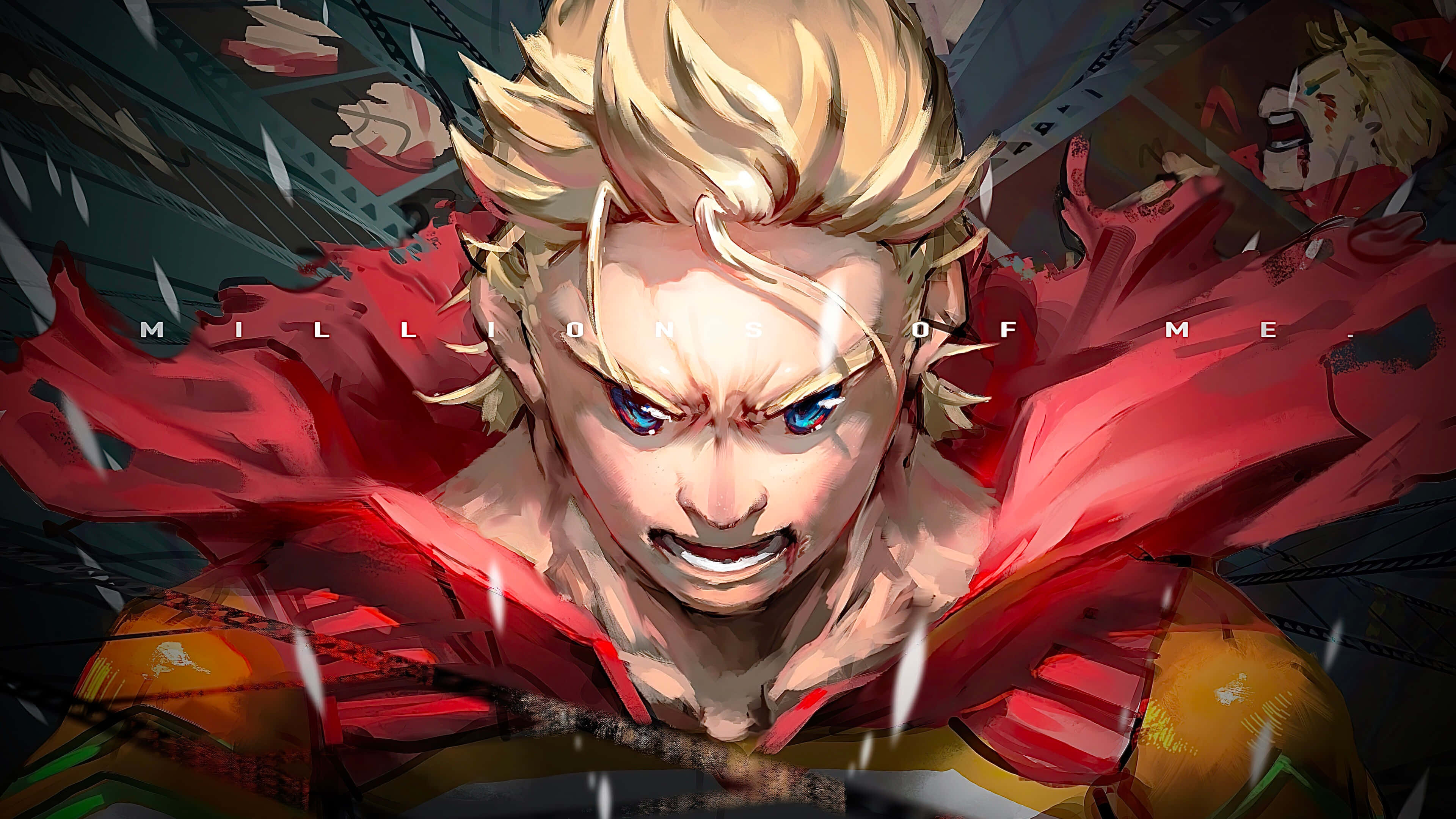 Mirio Togata, spiky blonde hair, glowing blue eyes, 4K Desktop Wallpaper