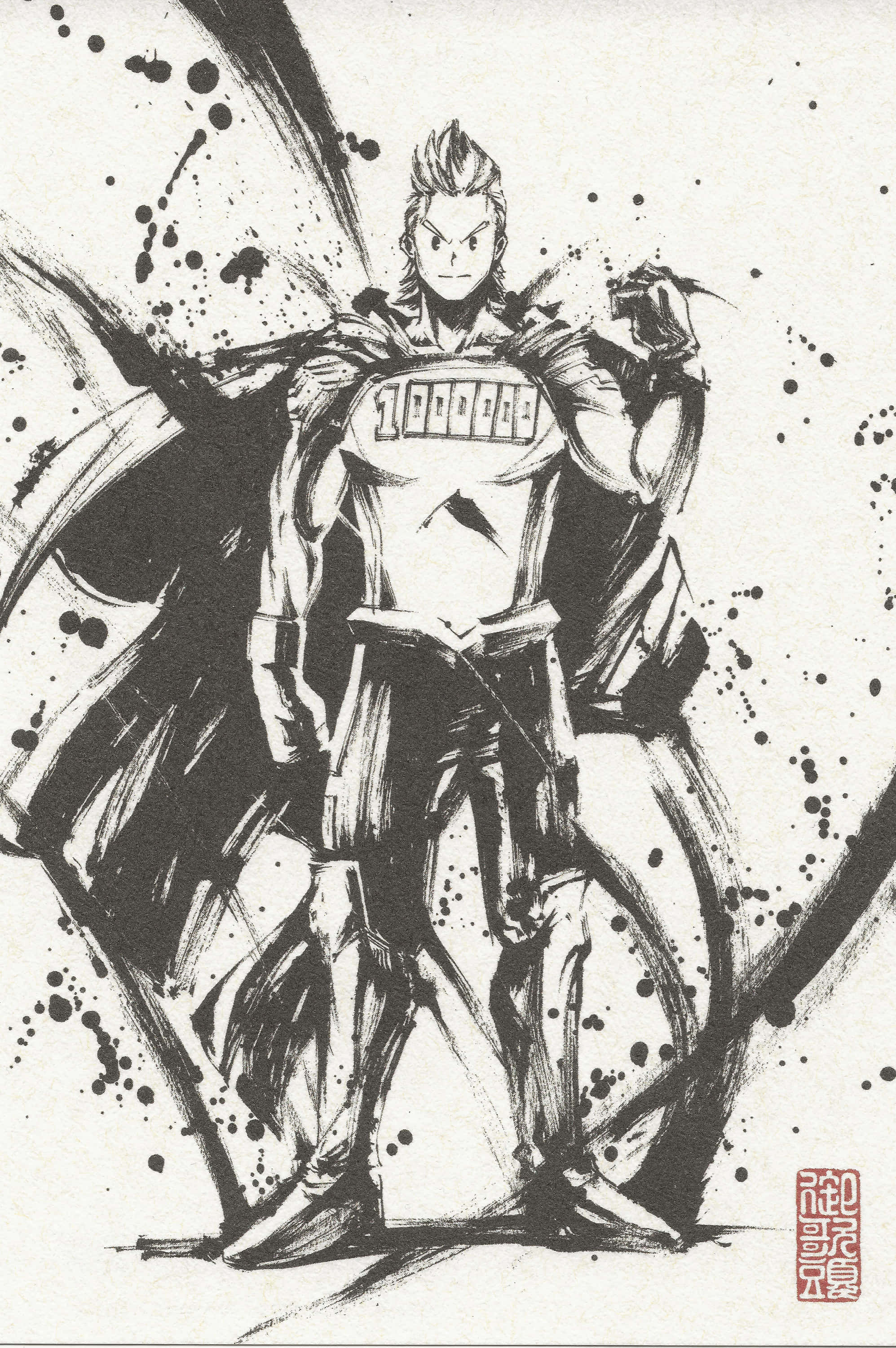 Mirio Togata, black and white ink drawing, splatter effects, 2K Phone Wallpaper
