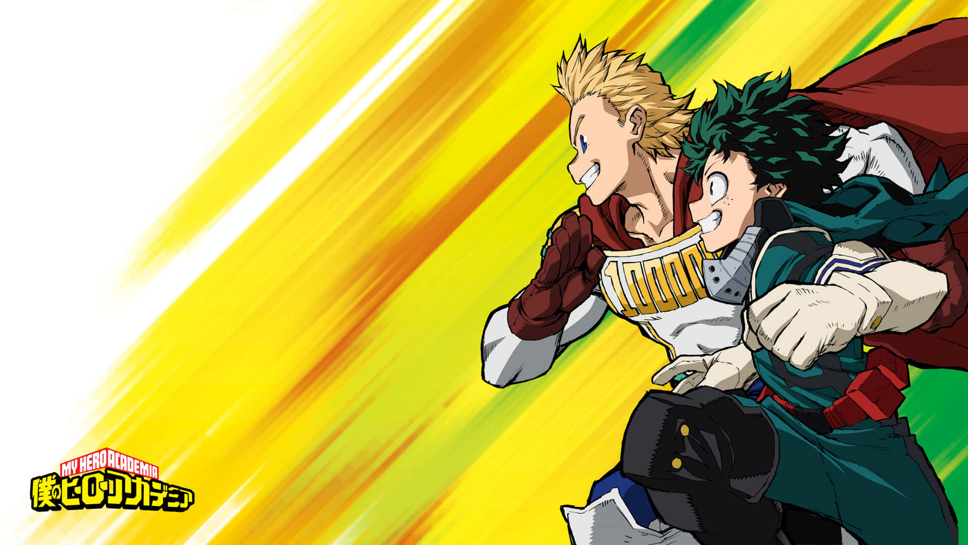 Mirio Togata, Permeation quirk, vibrant yellow and green motion-blur background, Full HD Desktop Wallpaper