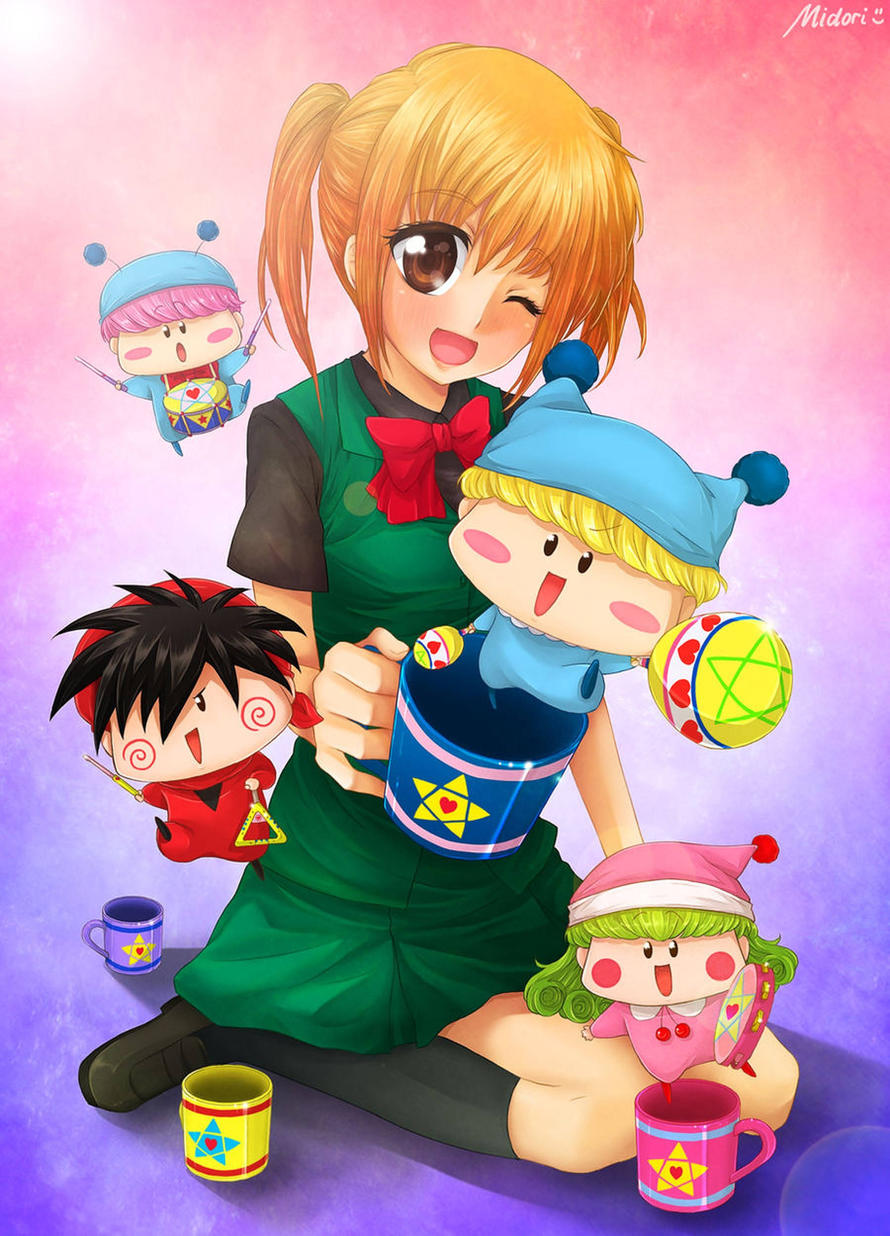 Mirmo De Pon, anime girl, green dress, Full HD Phone Wallpaper