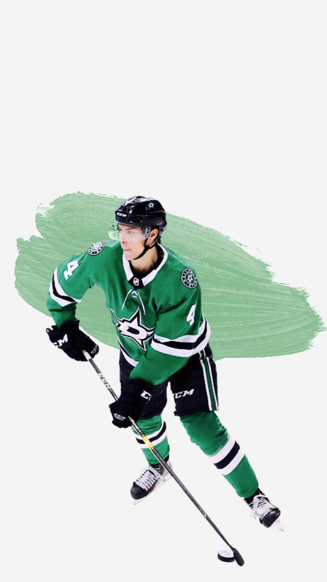 Miro Heiskanen, green jersey, painted green brushstroke background, Full HD Phone Wallpaper