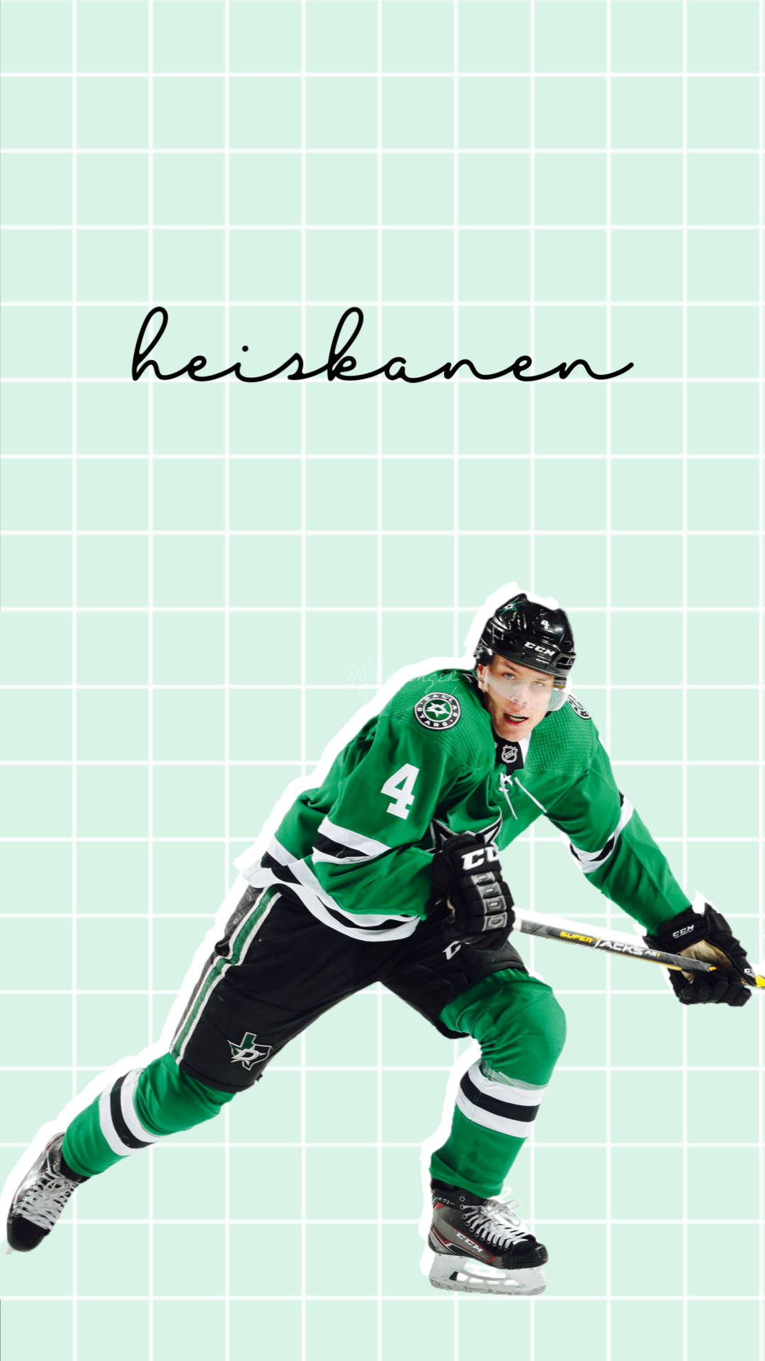 Miro Heiskanen, green jersey, mint grid background, Full HD Phone Wallpaper