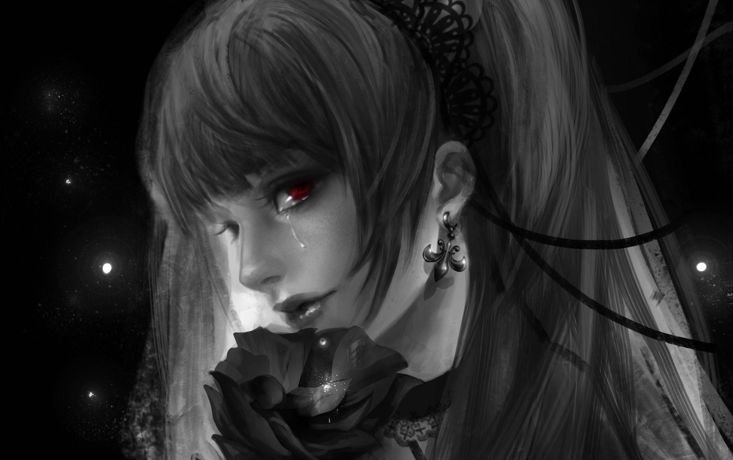 Misa Amane, red eyes, black veil, Full HD Desktop Wallpaper