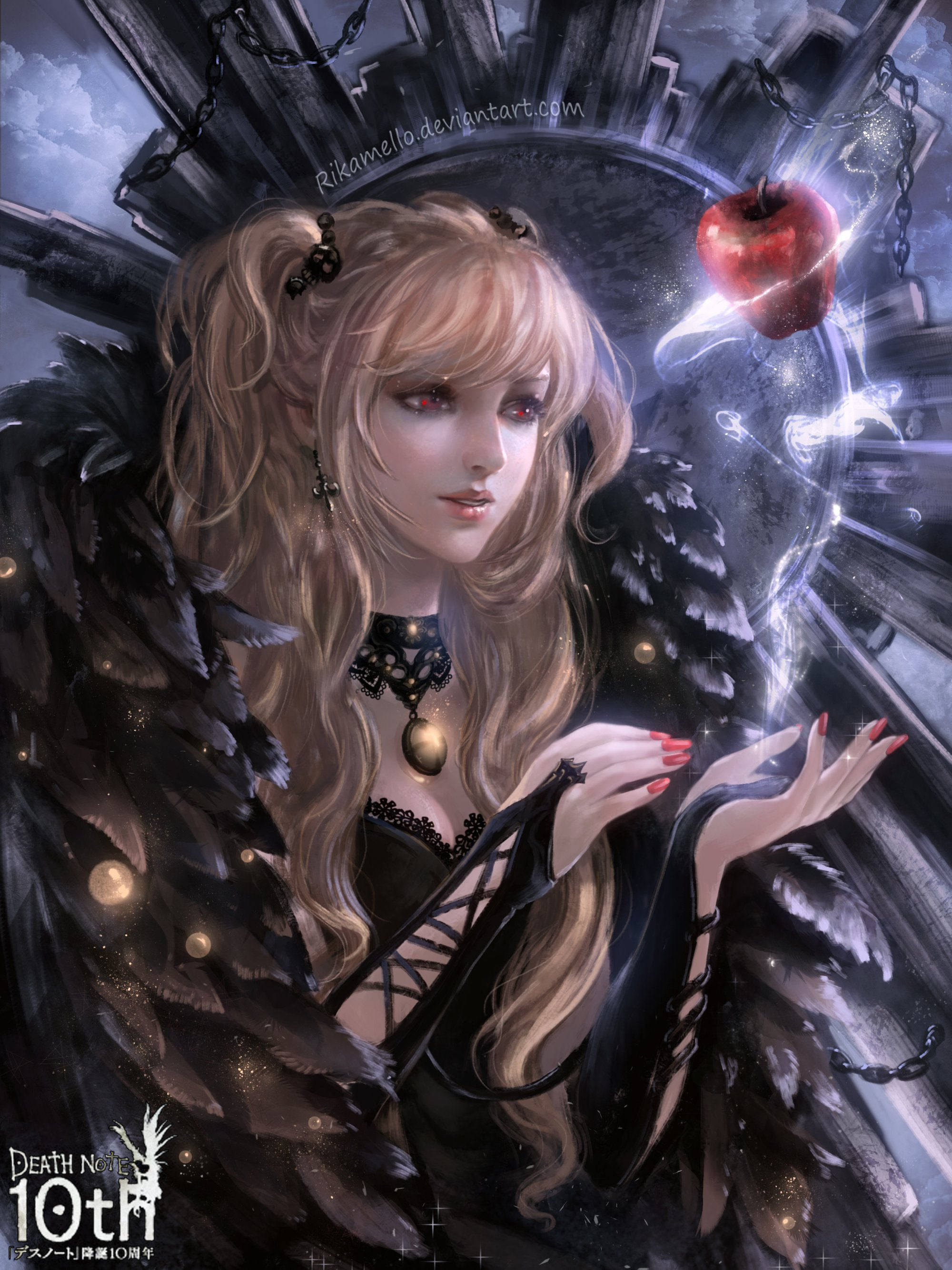Misa Amane, angel wings, red eyes, 2K Phone Wallpaper