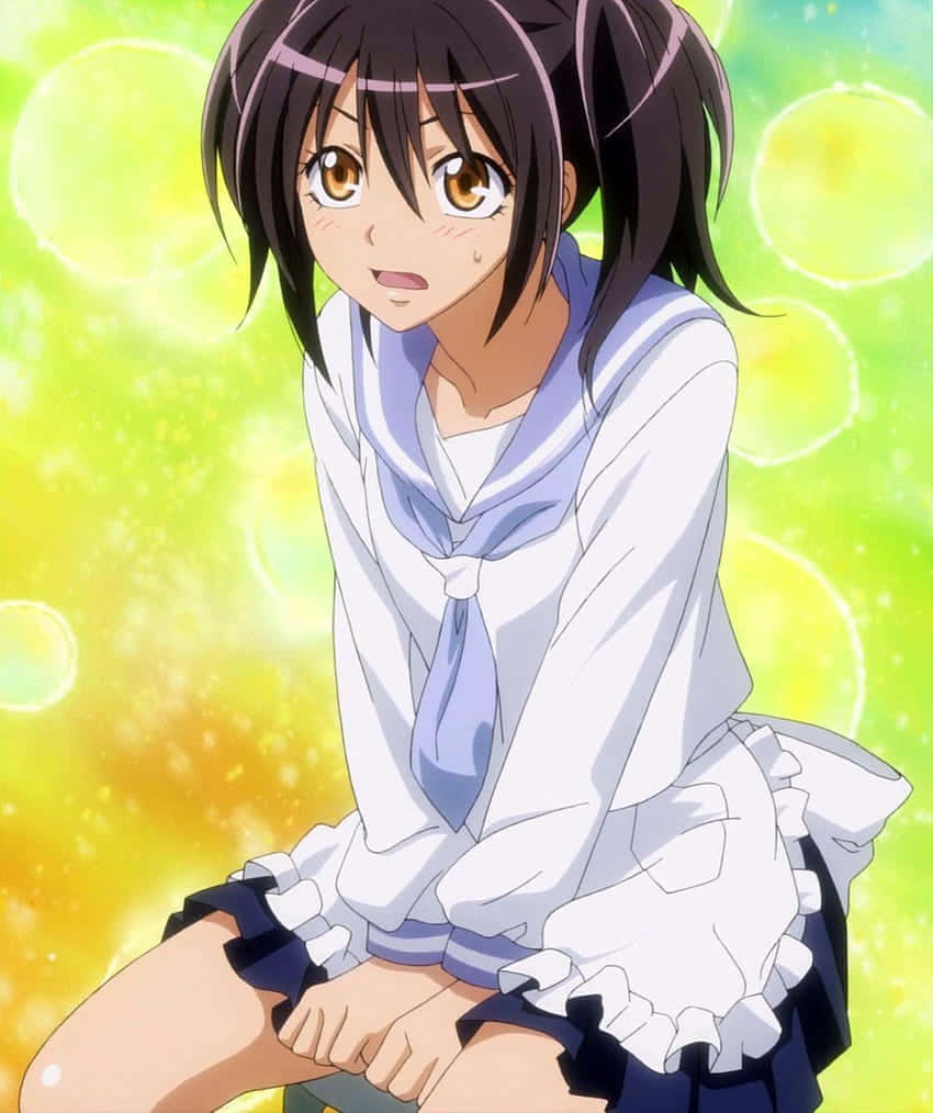 Misaki Ayuzawa, sailor uniform, glowing yellow green bokeh background, SD Phone Wallpaper