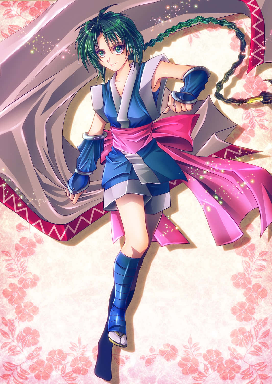 Misao Makimachi, green-haired, blue and pink armor, HD Phone Wallpaper