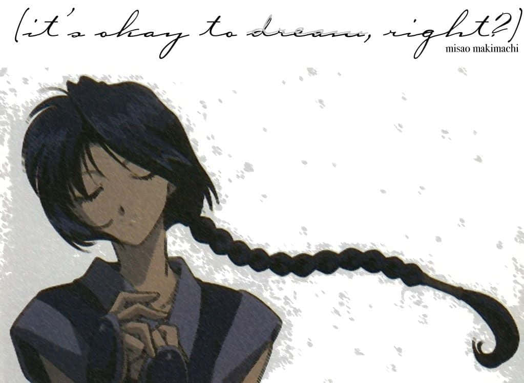 Misao Makimachi, dark braided hair, speckled white background, SD Desktop Wallpaper