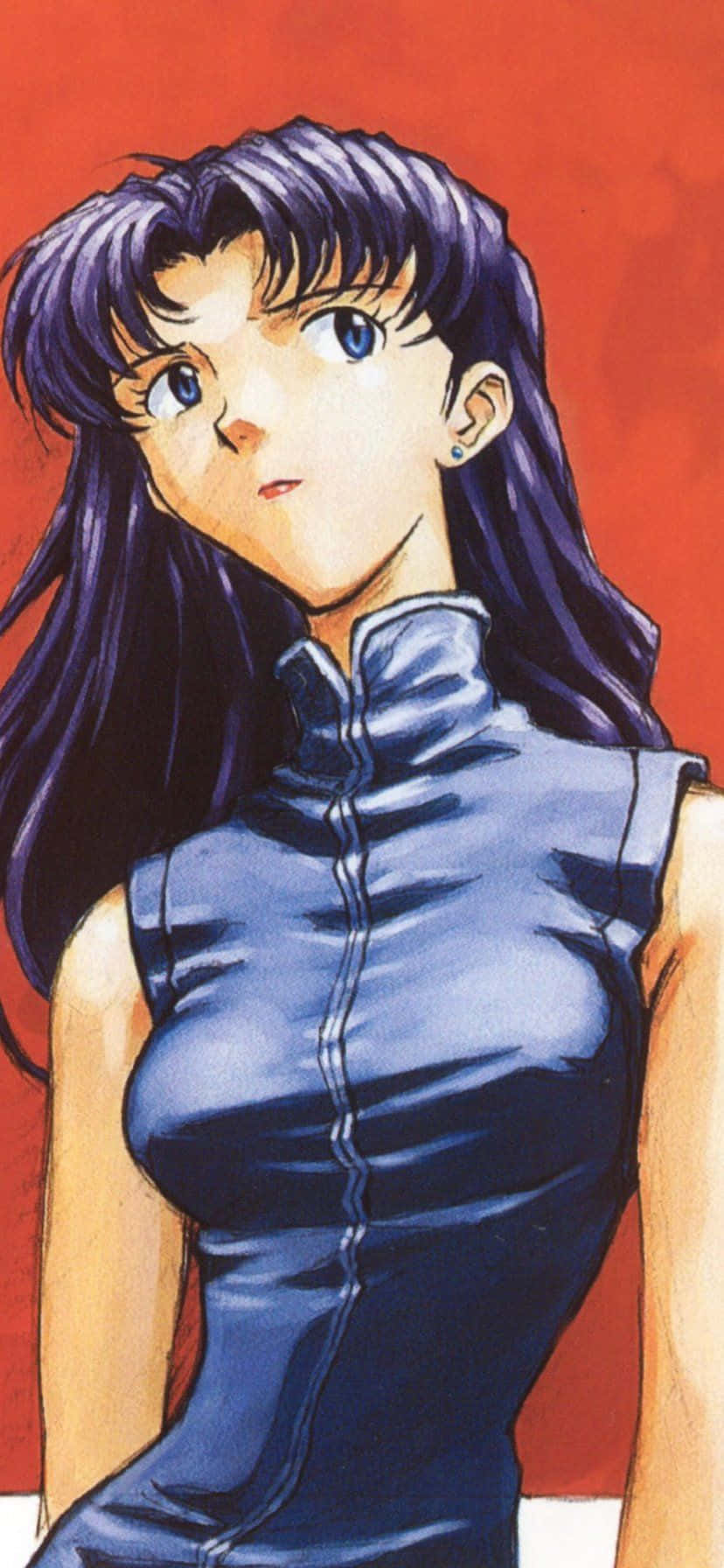Misato Katsuragi, long purple hair, blue eyes, HD Phone Wallpaper